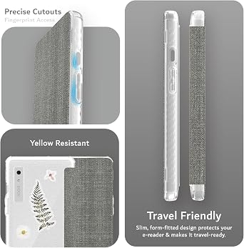 TUDIA SKN FLIP V2 Case Designed for Onyx Boox Palma 2 (2025) [DO NOT FIT Palma 2 PRO], Slim Protective Folio Cover with Auto Wake/Sleep & Transparent TPU Back with Textured Leather - Clear Grey