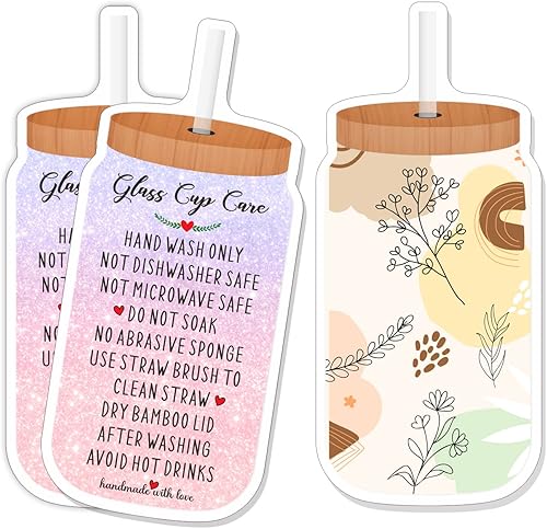 Tarjetas de instrucciones de cuidado de tazas, inserto de instrucciones de cuidado de vasos para pequeñas empresas, tarjetas de cuidado de vasos de