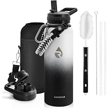 RAYMYLO Insulated Water Bottle 40 oz, Triple Wall Vacuum Stainless Steel Cold for 36Hrs, Hot for 18Hrs, Leak Proof & Non-BPA, Modern Water Flask Jug with Paracord Handle & Straw Spout Lids