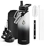 RAYMYLO Insulated Water Bottle 40 oz, Triple Wall Vacuum Stainless Steel (Cold for 48 Hrs), Leak Proof & Non-BPA, Modern Water Flask Jug with Paracord Handle & Straw Spout Lids, Ombre: White/Black