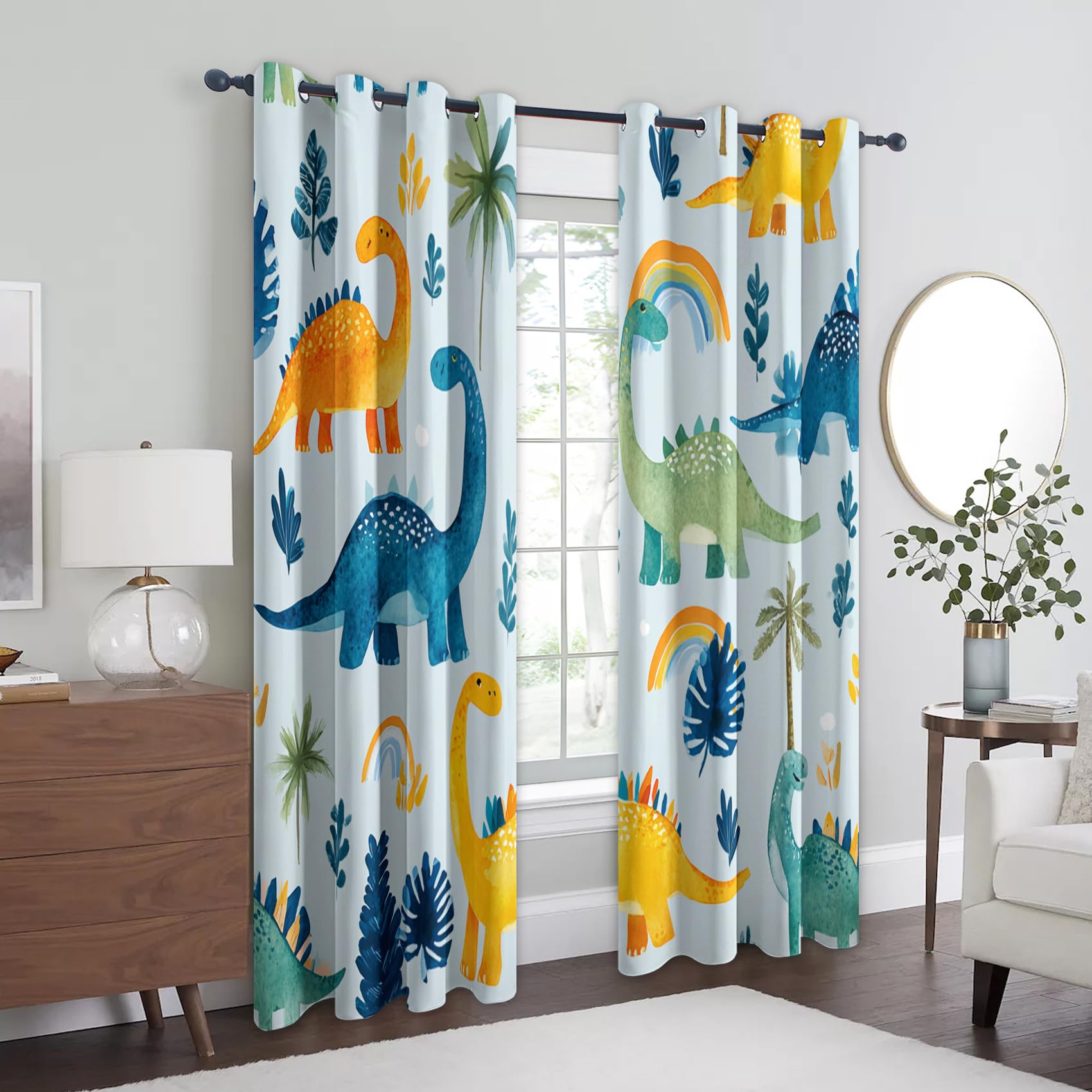 Générique Rideau Occultant Imprimé Dinosaure Enfant, Rideaux à Oeillets Thermique pour Chambre Salon, Motif Garçon Cartoon, L 140 x H 220, 2 Pièces, Decoration Maison - A257