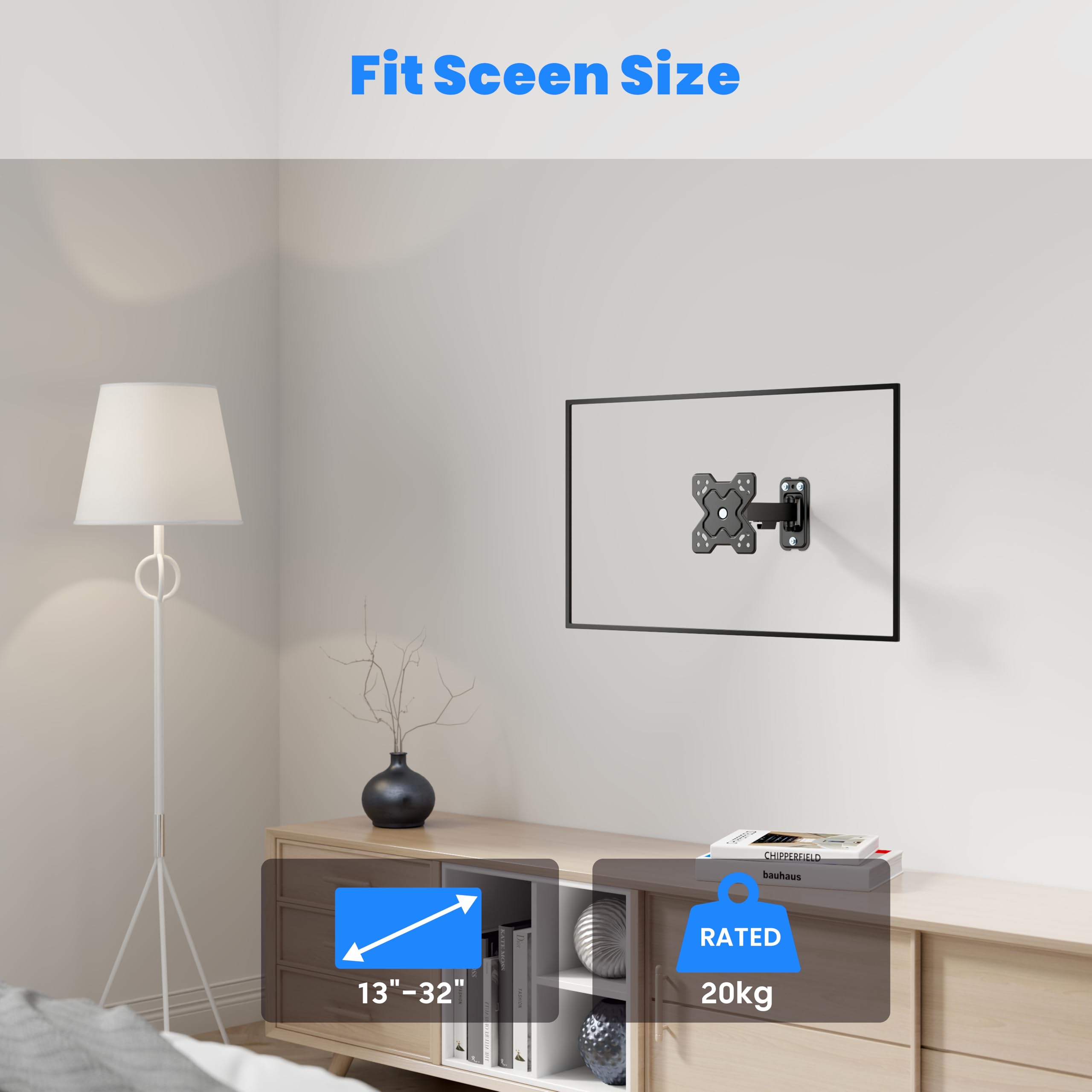 PureMounts Uchwyt ścienny do monitora telewizora, uniwersalny uchwyt z możliwością pochylenia i obrotu, maks. VESA 100 x 100 mm, do monitorów telewizyjnych 13-32 cali do 20 kg, czarny