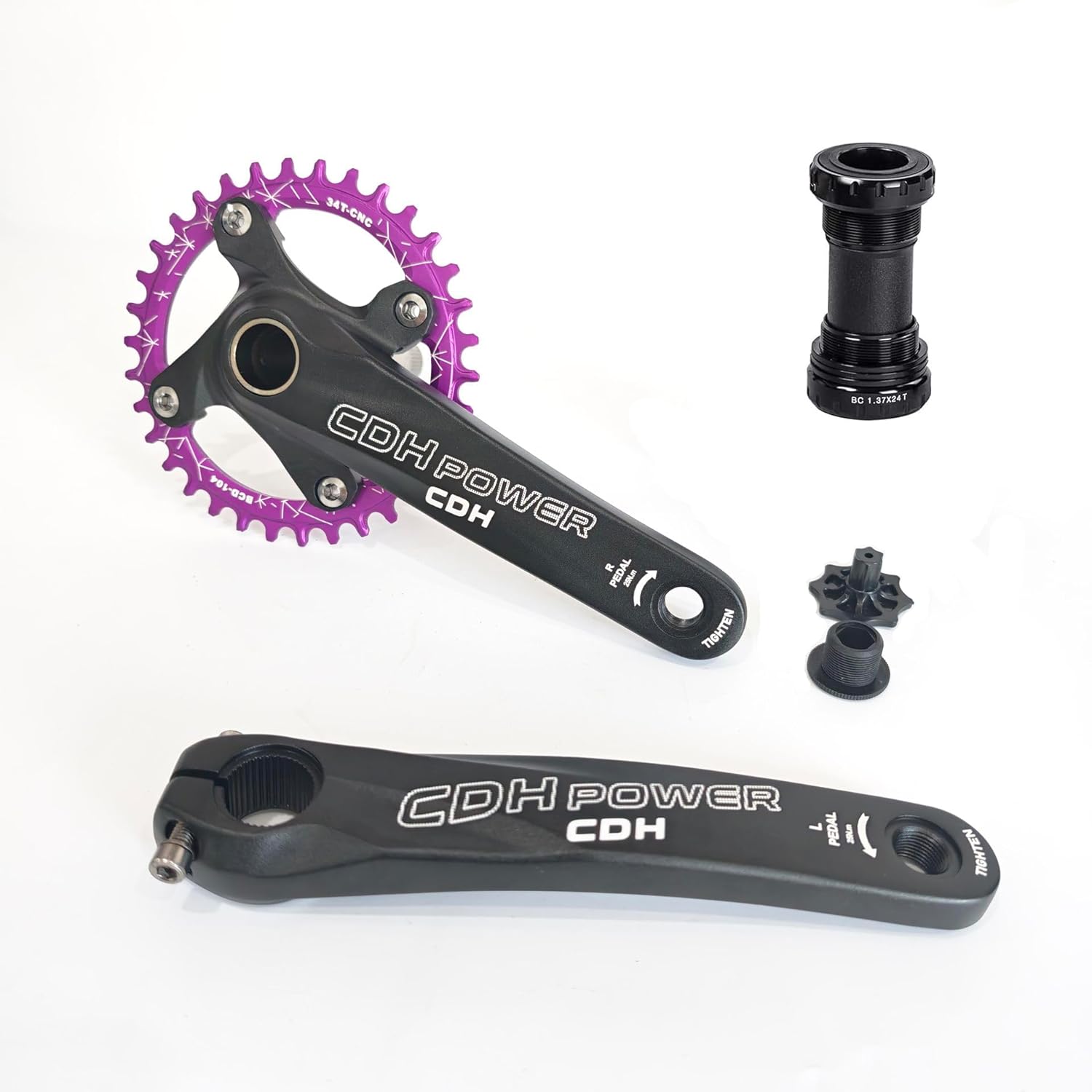 JZSPORTS Bicycle Crankset 34T Single Speed Bike Crankset 104BCD Chainring Bicycle Bottom Crankset Square Taper 170mm Crank Arm for MTB Fixed Gear Bicycle