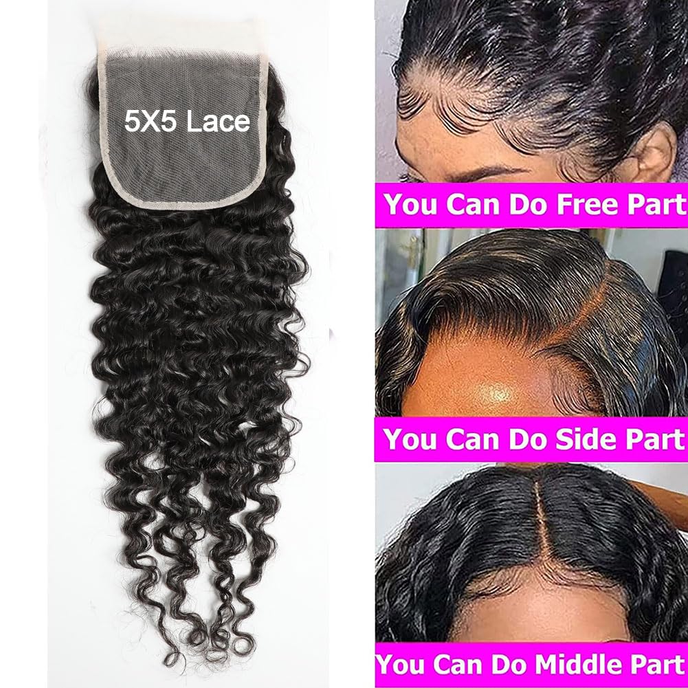 VIPbeauty Burmese Curly Closure Human Hair 5x5 HD Lace Closure 100% Unprocessed 16A Raw Virgin Hair 3C4A Burmese Curly Human Hair with Curls Pre Plucked With Baby Hair Natural Black Color 18inch