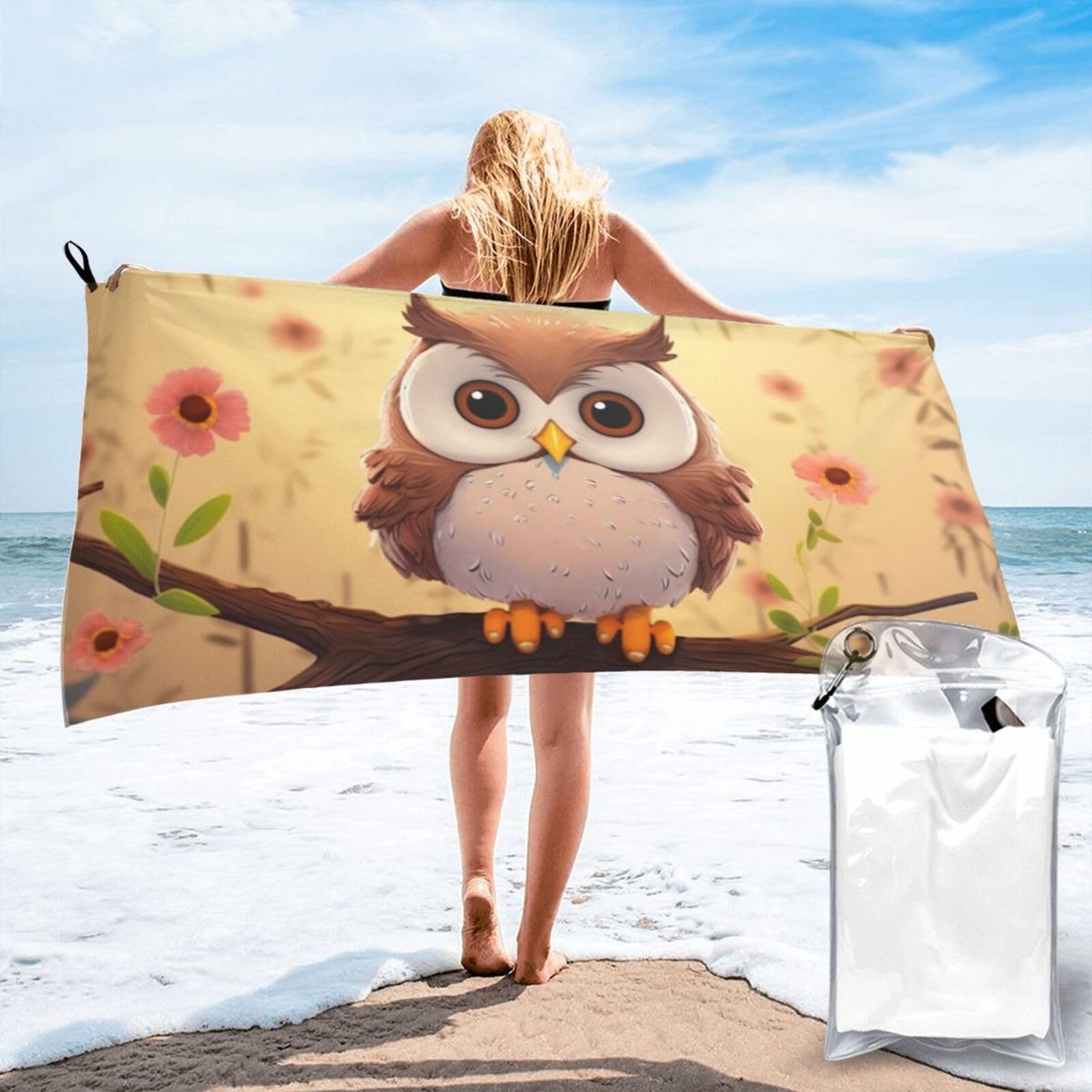 DWVTSLH Microfiber Sand Free Beach Towel 31.5"x63", Quick Dry Absorbent Travel Towel Large Camping Blanket, Cute owl Bath Towels Lightweight Pool Swim Towels for Vacation Essentials