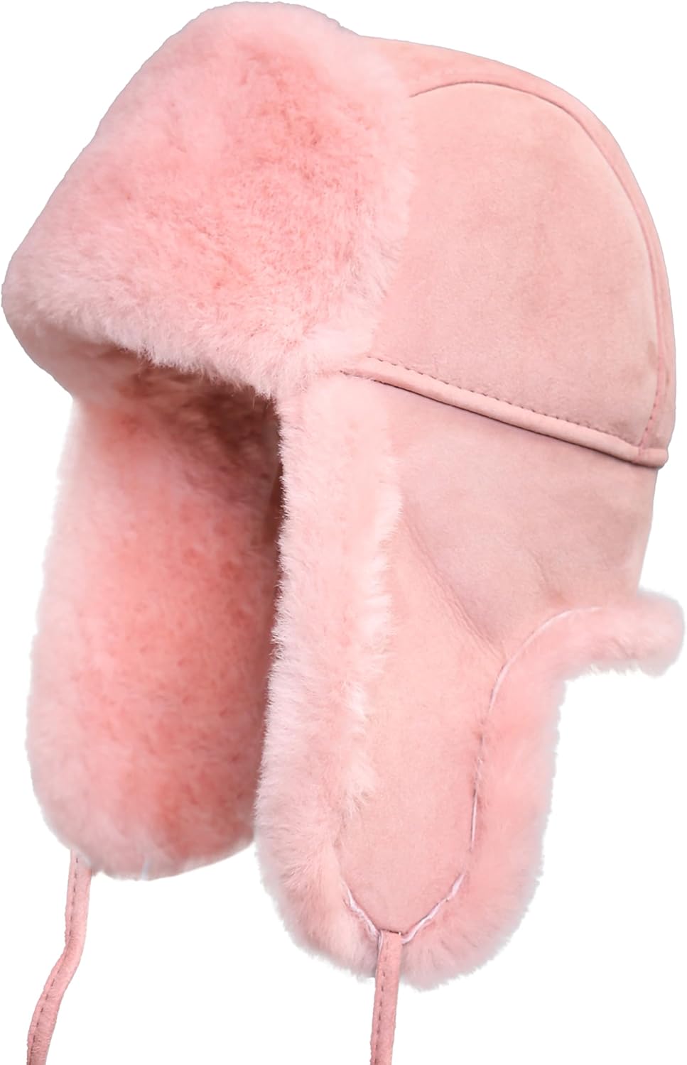 Unisex Shearling Sheepskin Leather Aviator Russian Ushanka Trapper Winter Fur Hat (Pink, Medium)