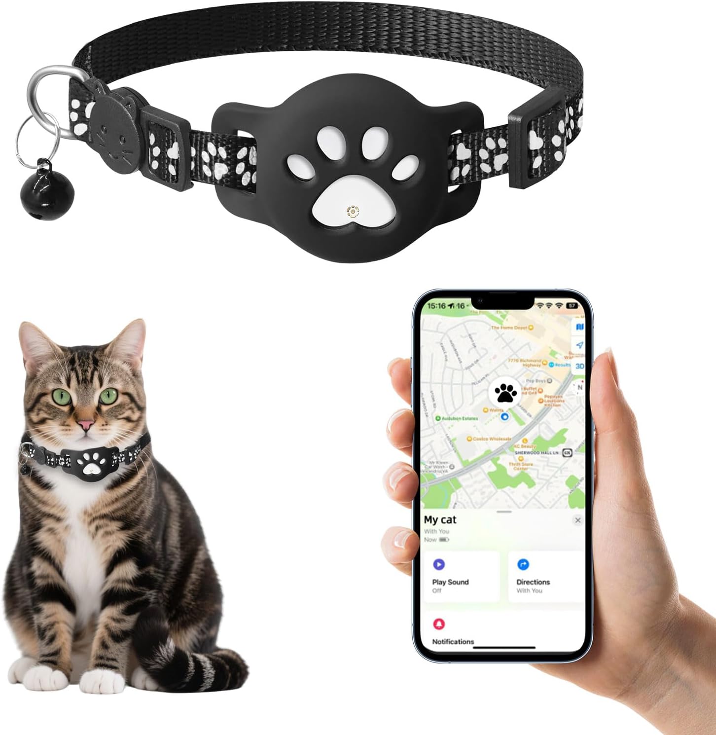Localizzatore intelligente Bluetooth per Android – Certificato per l’uso con Google Trova il mio, Etichetta GPS nera per gatti, cani, chiavi, bagagli e altro – Localizzatore per animali domestici, senza abbonamento, Bianco