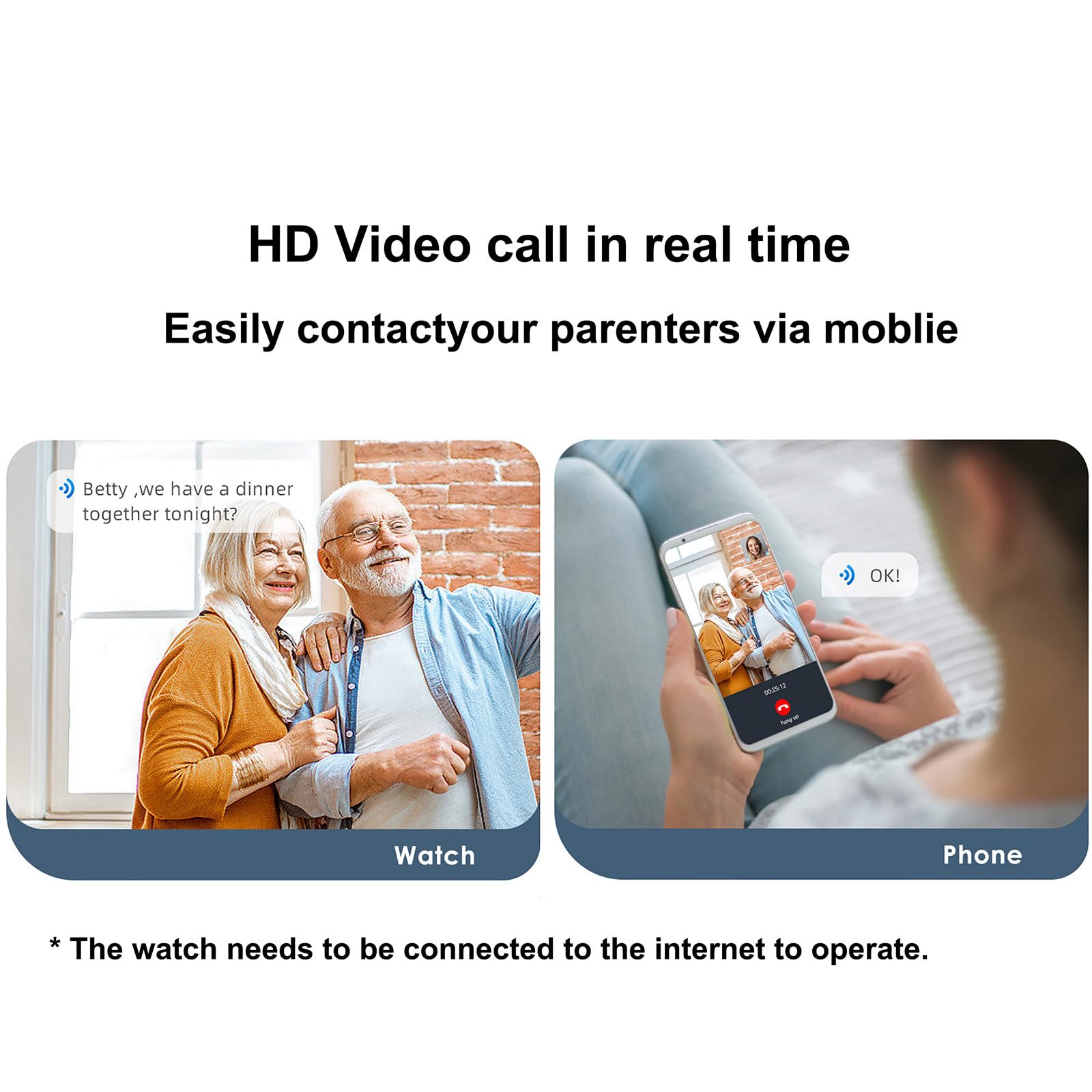 Reloj inteligente para personas mayores: videollamadas HD, pantalla IPS de 1.4 pulgadas, posicionamiento GPS, detección de caídas, llamada de emergencia SOS, monitoreo de salud