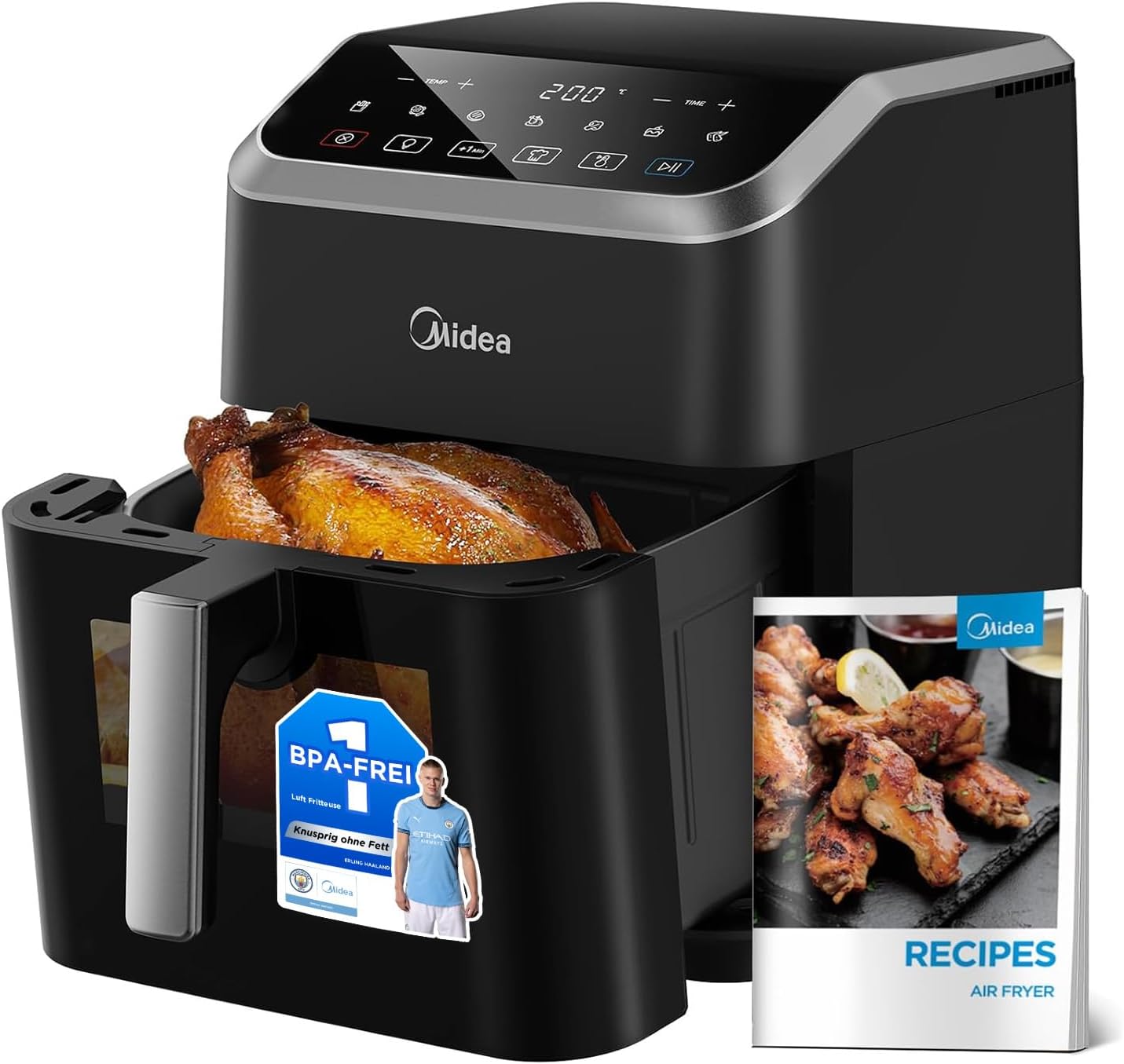 Midea Hot air fryer, capacity 7 litres, HeatXpress technology 90% less oil, energy and time savings with 7 presets, Easy-View window & light, non-stick coating