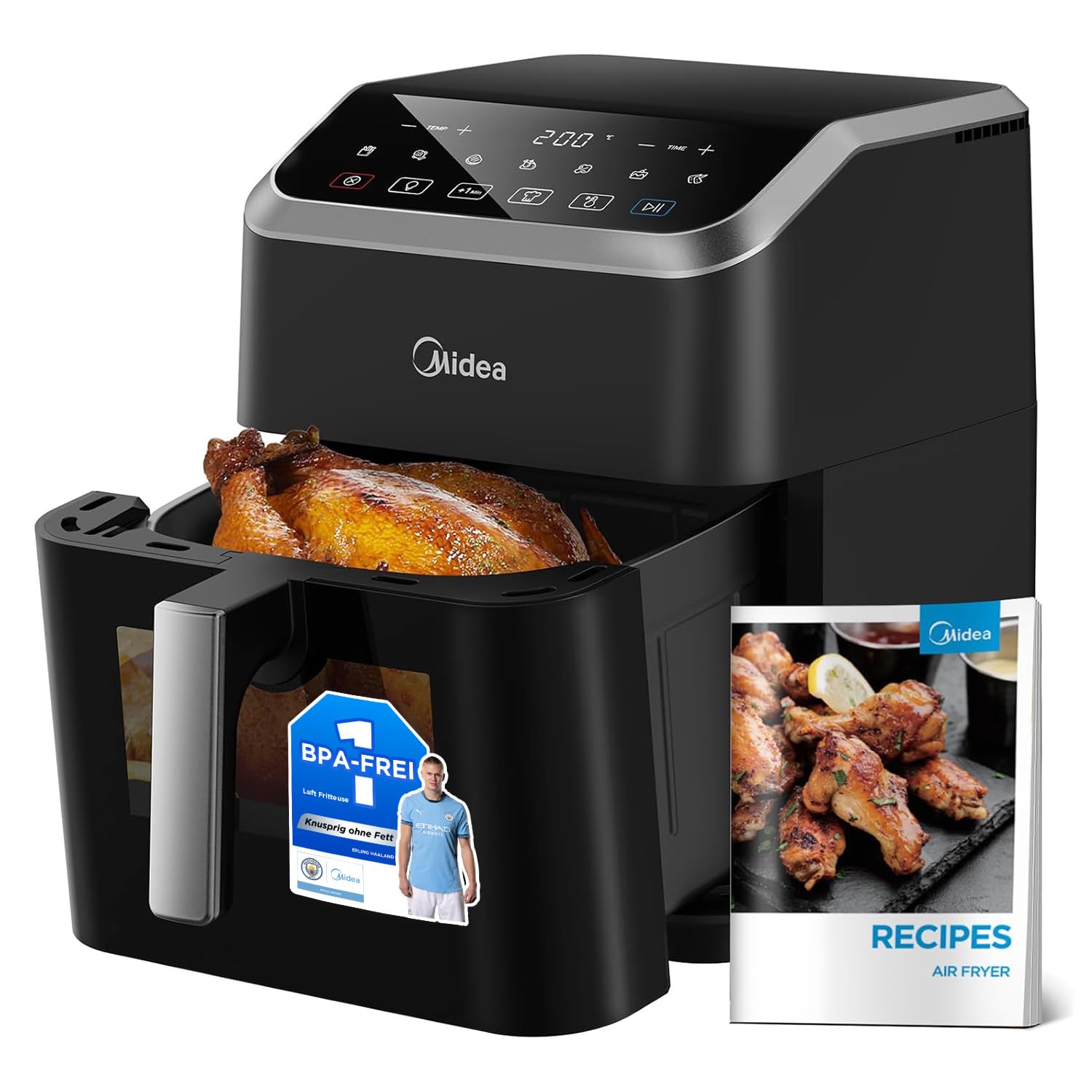 Midea Hot air fryer capacity 7 litres HeatXpress technology 90 less oil energy and time savings with 7