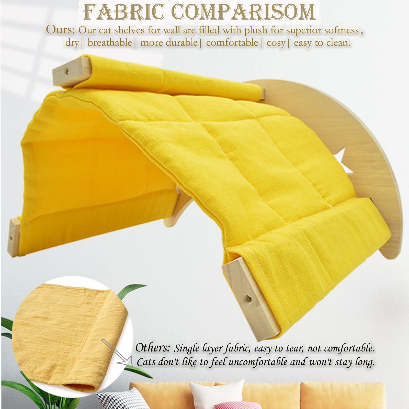 DITOSH Cat Hammock Moon Bed Wall Mounted Shelf Cat Wall Shelves and Perches Solid Wood Cat Wall Furniture Cats Wall Bed for Cats and Kitty Easy Installation up to 30 lbs