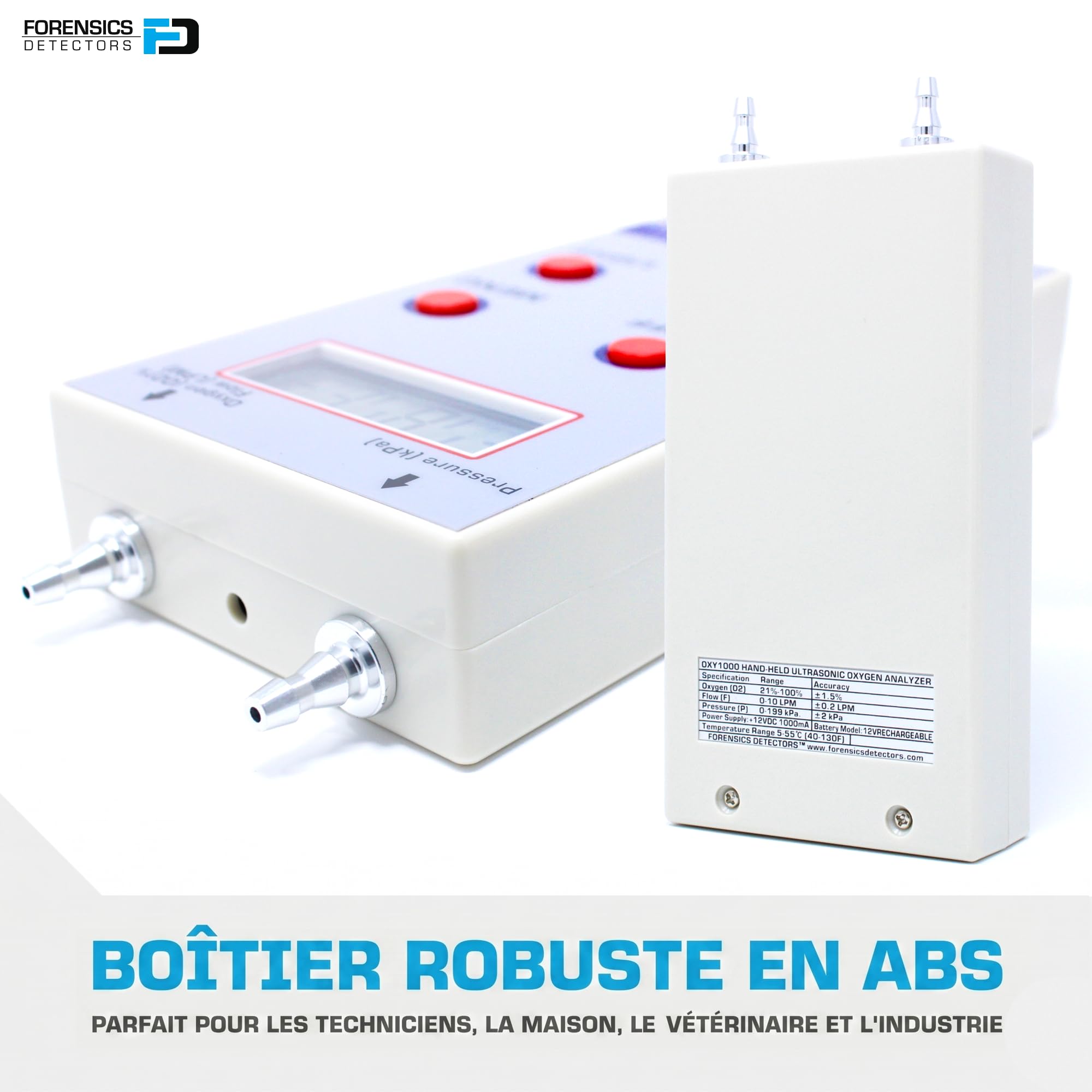 Oxygen Analyzer by Forensics | 21%-100% | O2, Flow & Pressure Digital Readout |