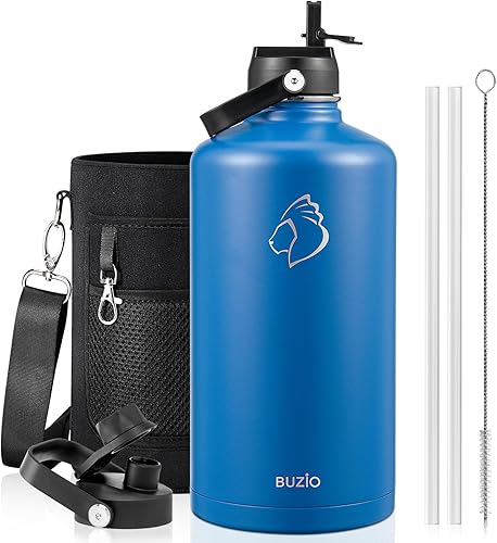 Miniatura 82 de BUZIO Botella de agua aislada de 24 oz, frasco de agua de boca ancha de acero inoxidable con tapa de pajita, frío durante 48 horas a prueba de