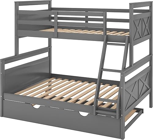 Miniatura 7 de Merax Litera individual sobre matrimonial con escalera y barandillas de seguridad no necesita somier color gris