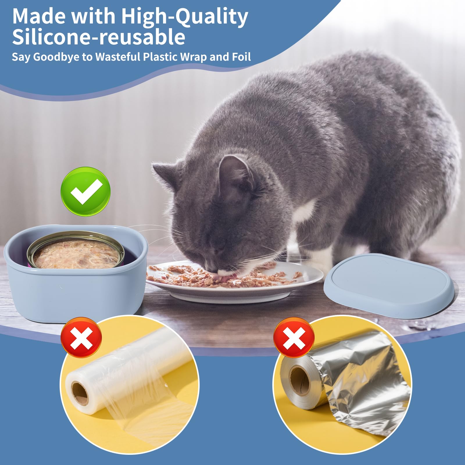 SLSON 2 contenitori per alimenti per gatti, in silicone, per lattine da 70 g a 85 g, 65 mm, coperchio per lattine da 65 mm
