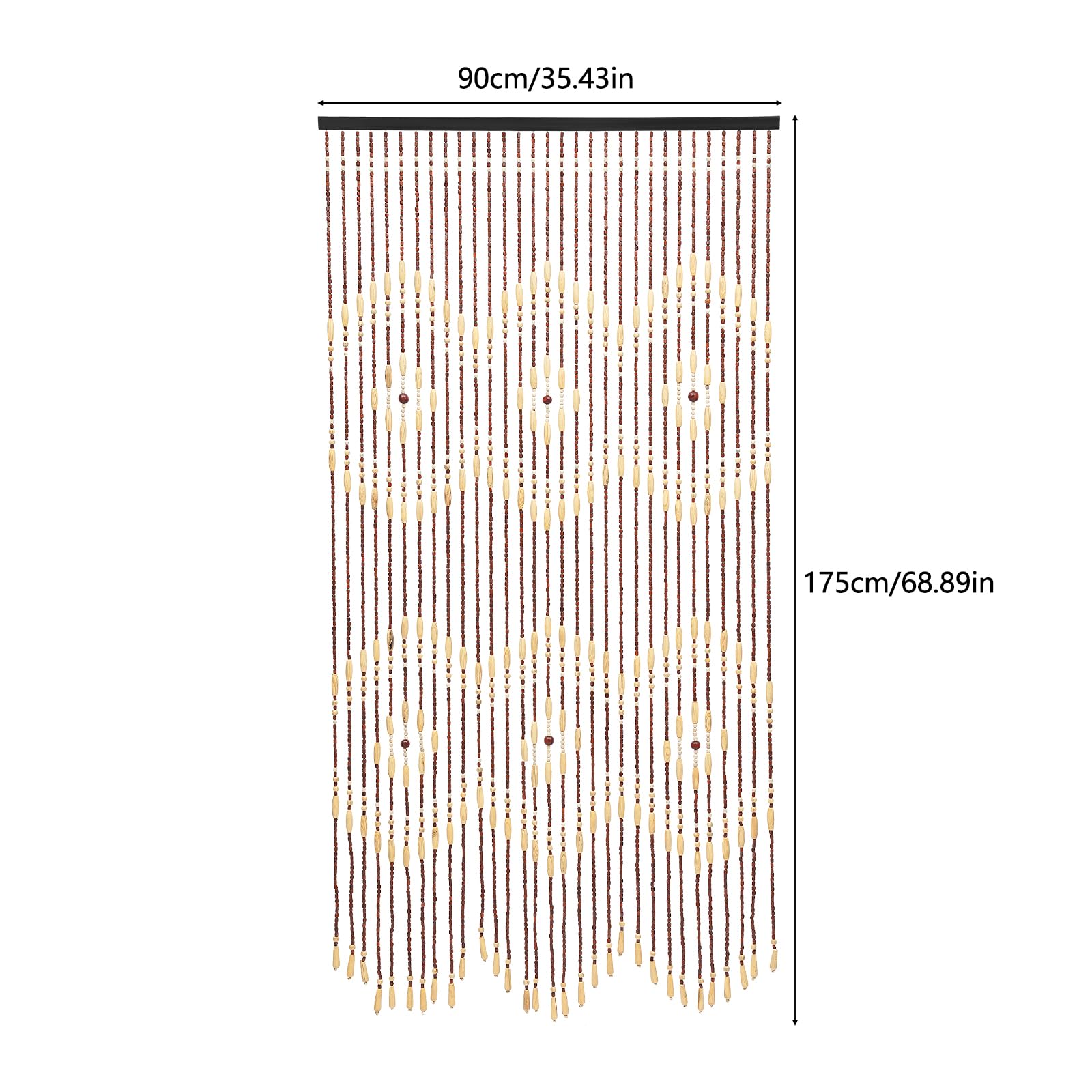 Rideau Perles Bois,Séparateur Pièce Bambou Naturel Fait Main,90x175cm,Décoration Porte Fenêtre Style Bohème Chic,Brise Vue Intérieur Léger pour Salon Chambre Couloir,Cloison Amovible Artisanale Beige
