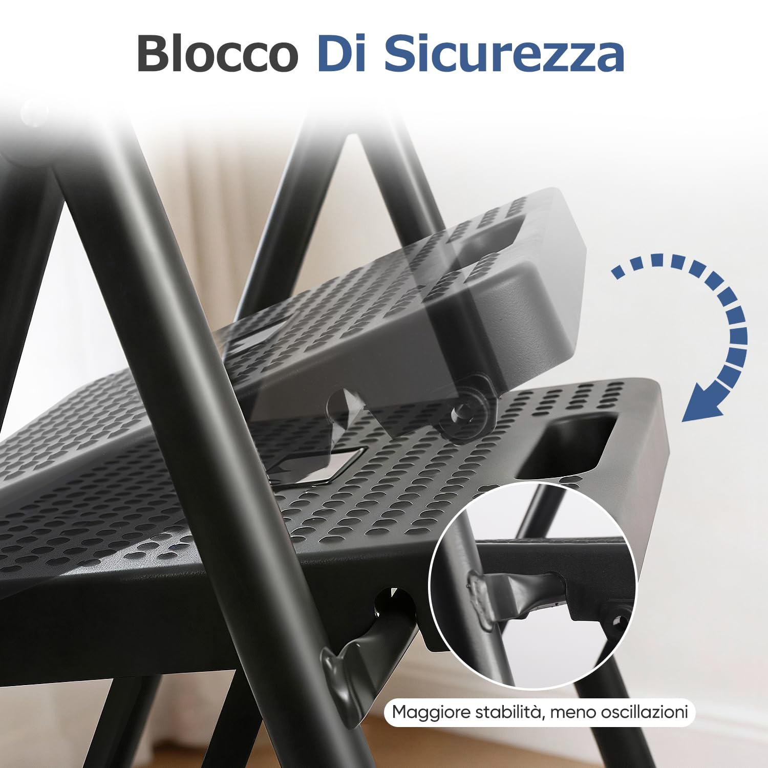 Sekey Scaletta Pieghevole 4 Gradini, Alto Scala Domestica con Telaio in Acciaio, Gradini di Plastico Antiscivoli, Pieghevole per Casa, TÜV & SGS, EN 131-2 & 14183, Capacità di Portata 150 Kg, Nero