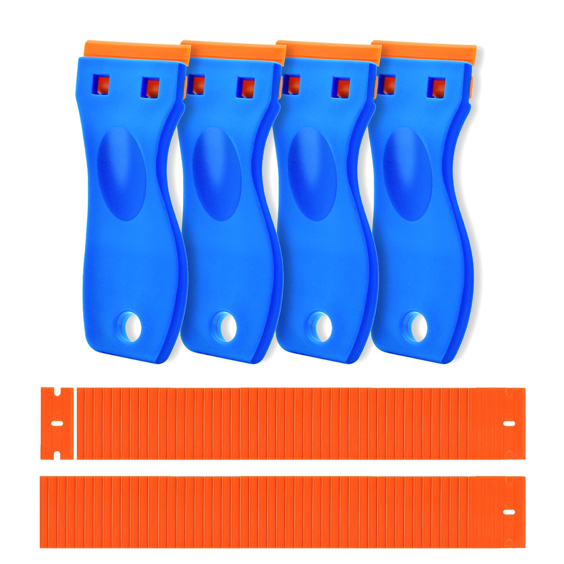 4 pcs plastic razor blade scraper and 120 pcs blades remove label decal toolforwithout scratches plastic razor blade scraper adhesive remover for kitchen appliancesstickers and paints on window
