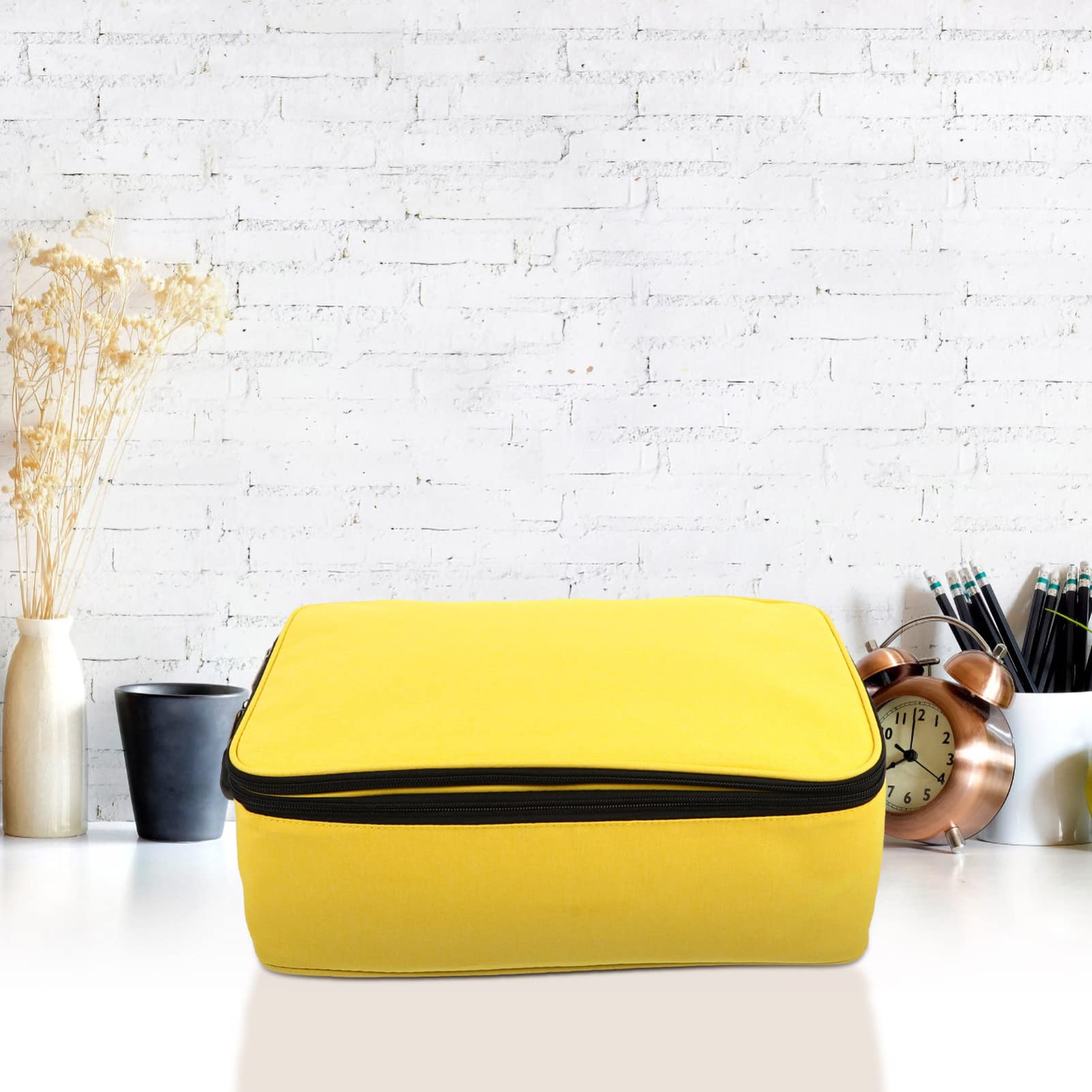 CALLARON Pochette Porta Documenti Grande Capacità Cationico con Lucchetto | Giallo, Doppia Cerniera con Codice, Tasche Ordinate e Cuciture Fitte per Conservare in Sicurezza