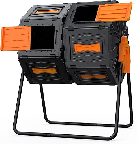 Contenedor de compostaje de doble cámara de 45 galones, contenedor de compostaje giratorio de 360 grados para exteriores, sin BPA, de trabajo