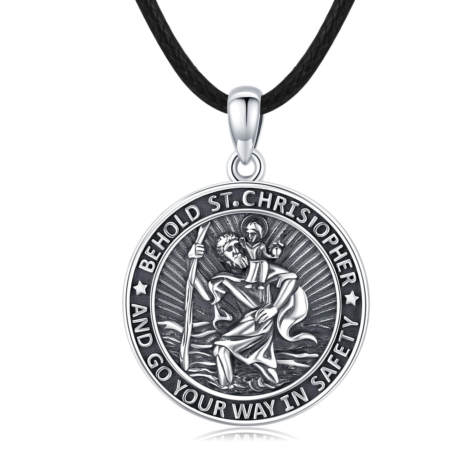 KQ&TTENG St Christopher - Collana da donna in argento sterling 925, con medaglietta di San Christopher e medaglioni da 20 "+ 2"