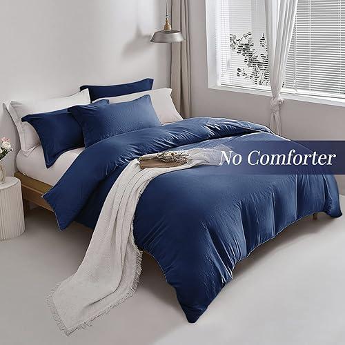 Miniatura 3 de MILDLY Funda de edredón tamaño Queen  Juego de funda de edredón súper suave de 3 piezas, 100% microfibra lavada, juego de ropa de cama azul marino