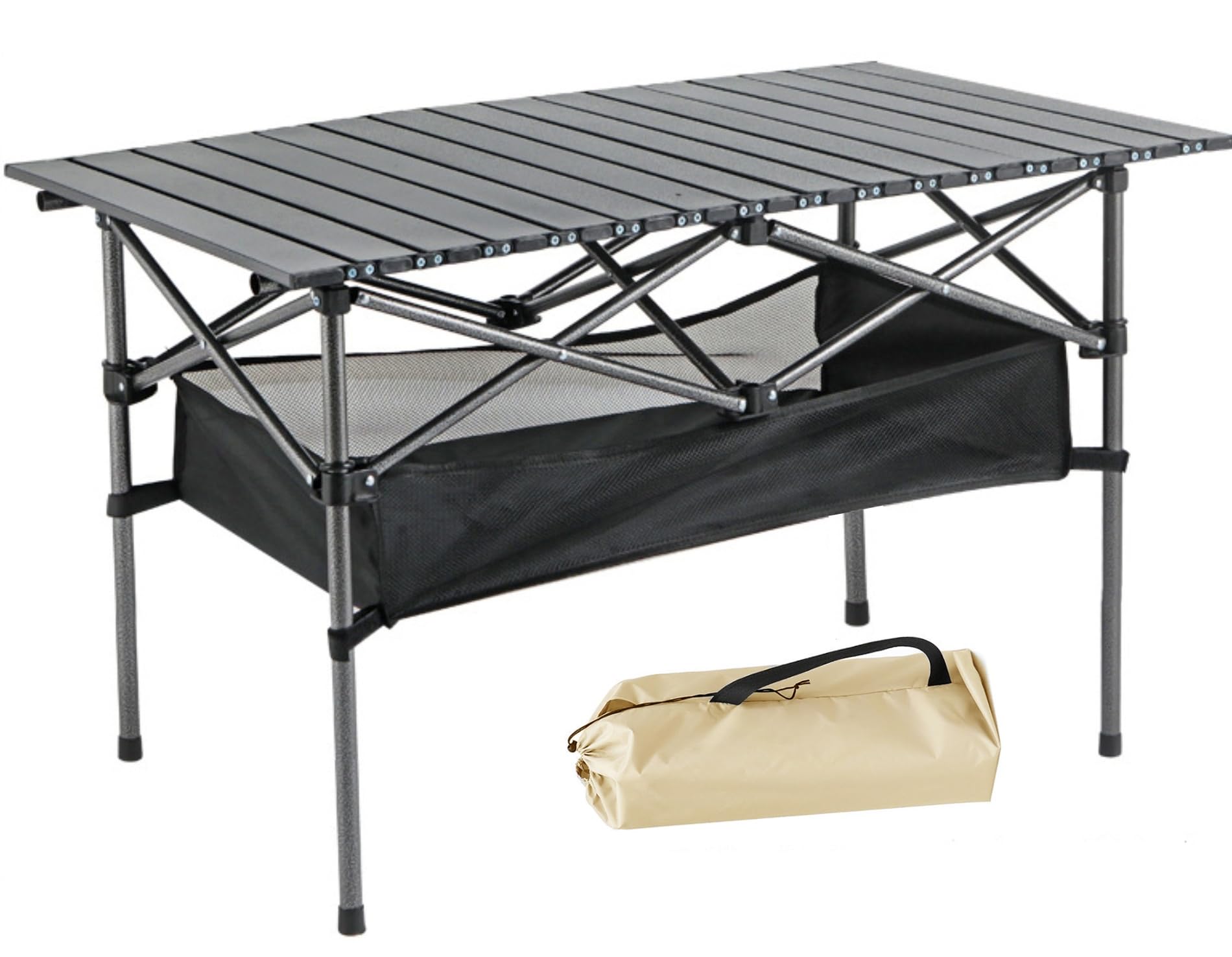 Foldable Camping Table, Alloy Steel Roll-up Picnic Table with Large Storage and Carrying Bag for Outdoor Picnic, Camping, BBQ, Party, Backyard, Beach (table/95x55x60cm)-image-45