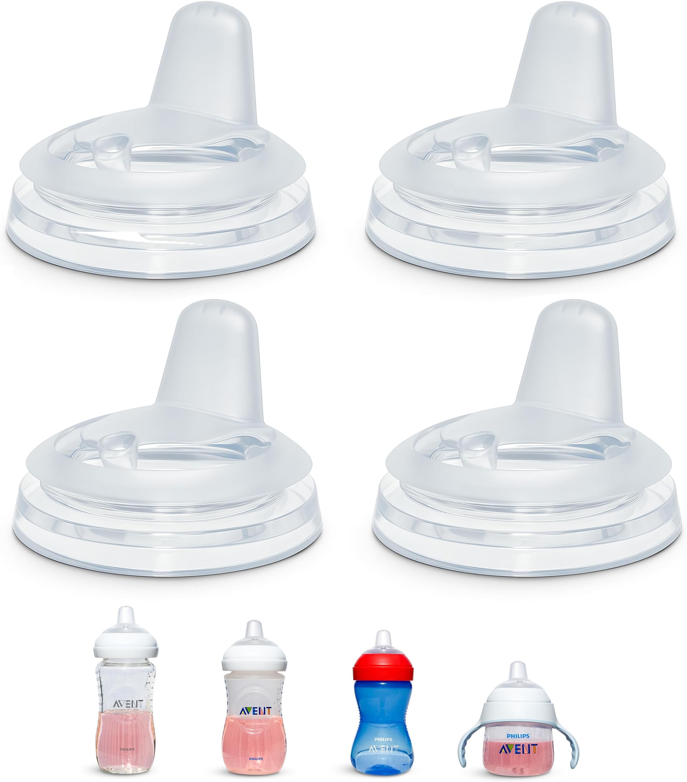 Belbeyo Sippy Spout For Philips Avent Natural Baby Bottles, My Grippy Cup And Trainer | 4-Count Soft Food Grade Silicone Variable Flow (Sippy )