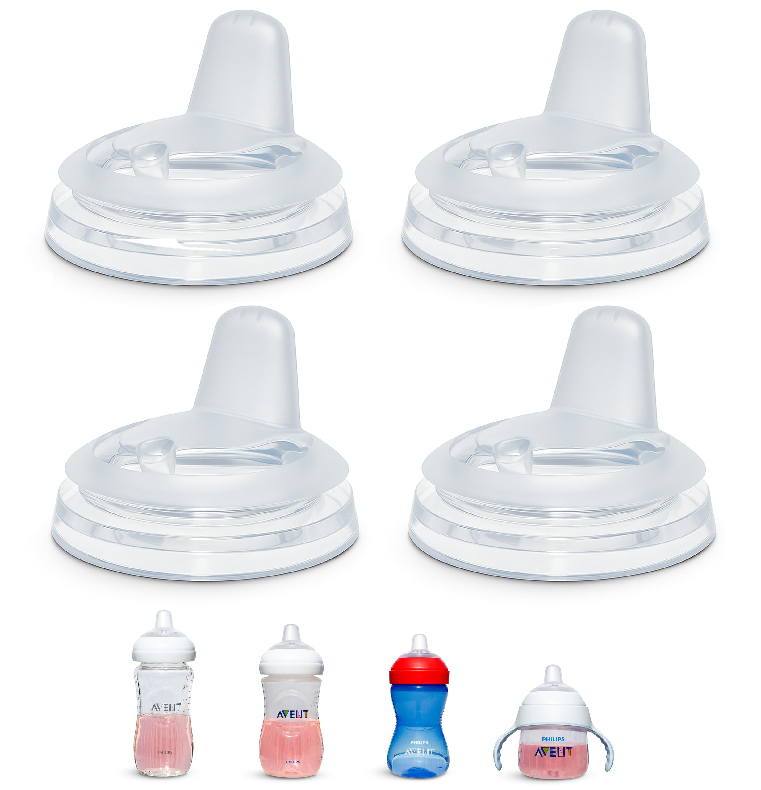 Sippy Spout Nipples for Philips Avent Natural Baby Bottles, My Grippy Spout Sippy Cup and Natural Trainer Sippy Cup, 4-Count, Soft Spout, Food Grade