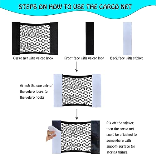 Miniatura 2 de Paquete de 6 unidades de red de carga de malla para maletero, bolsa organizadora de calcomanías de pared, bolsa de malla elástica con calcomanías de