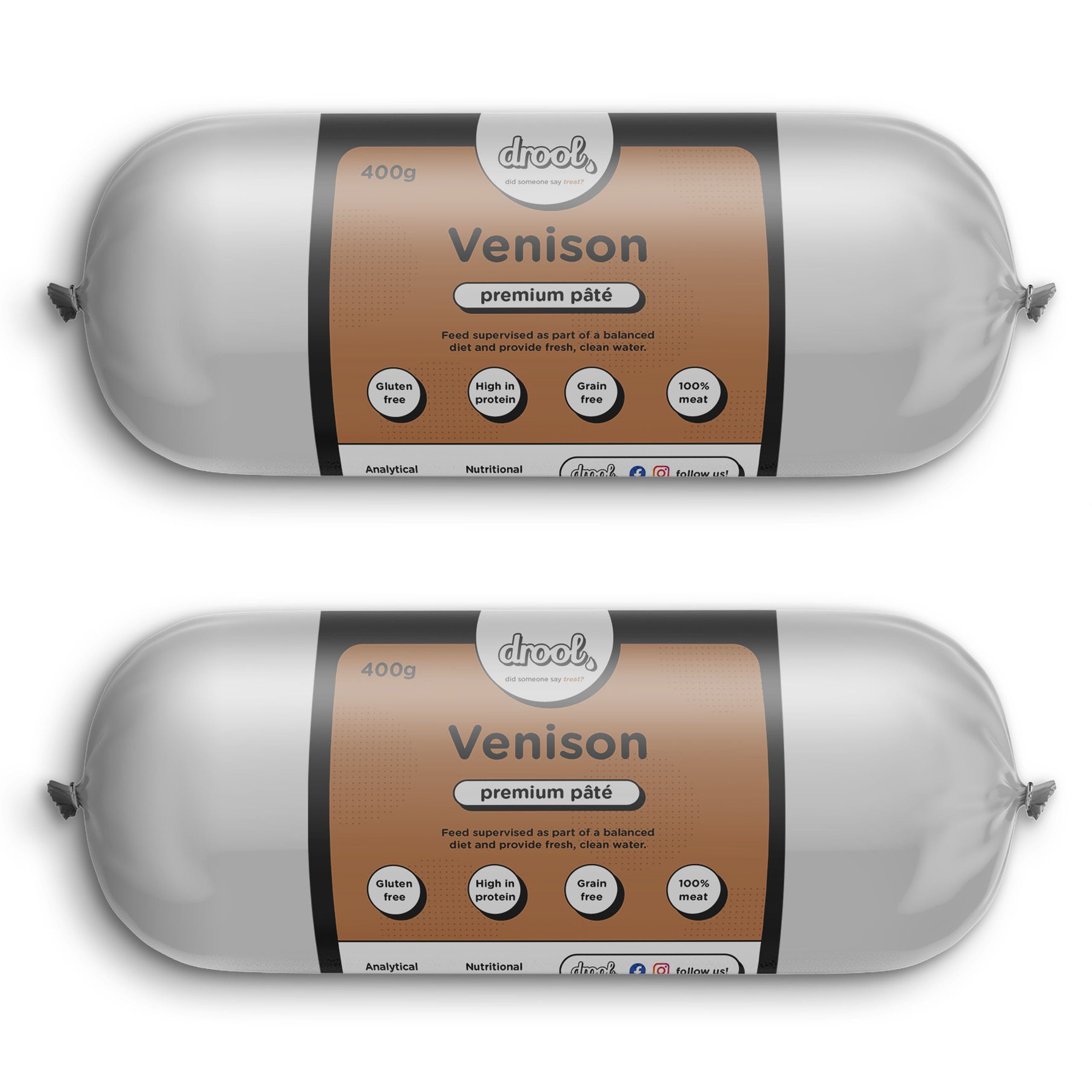 Drool Pet Products Dog Food | Twin Pack 2 x 400g Premium Venison Pate Tube โ image 1