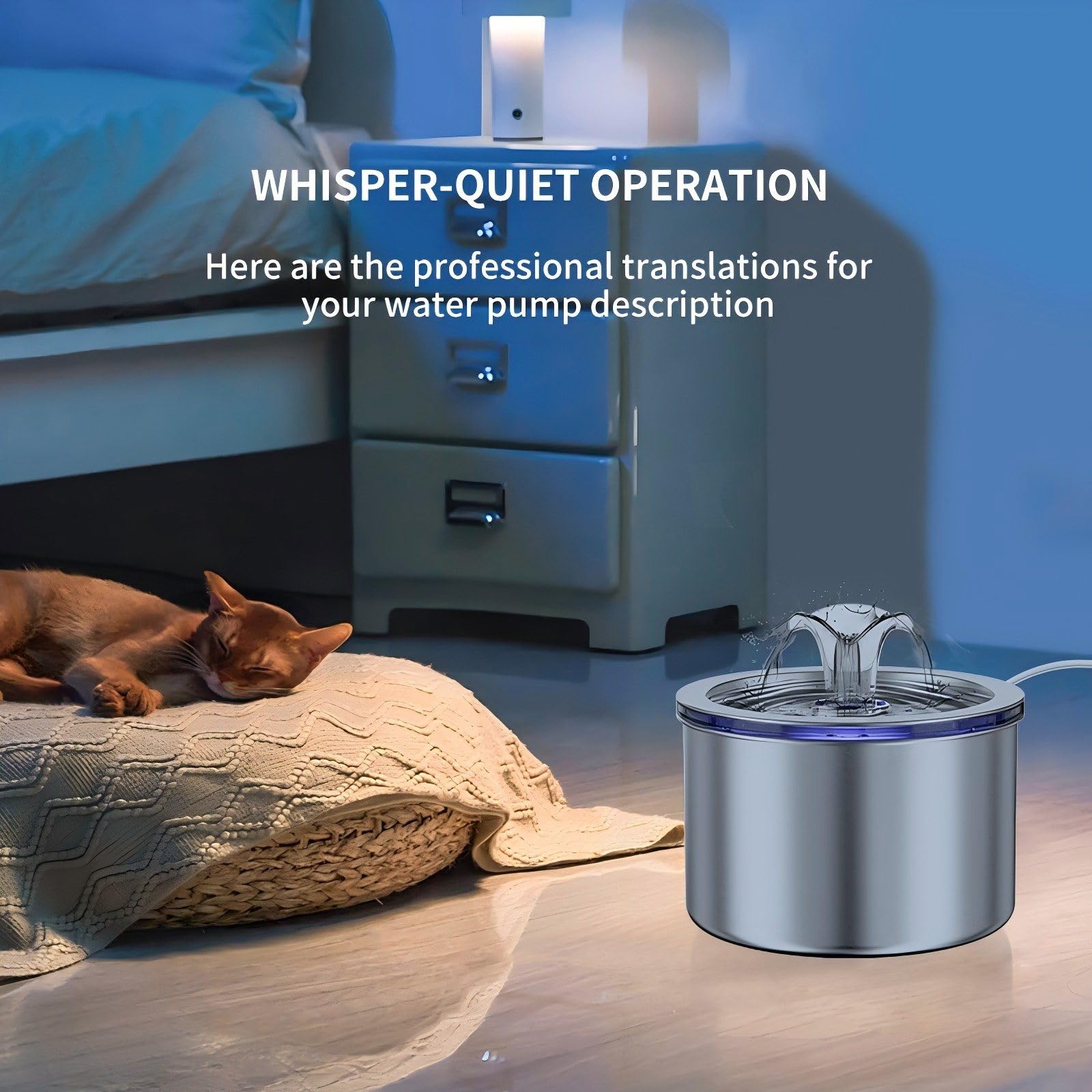 74oz/2.2L Stainless Steel Cat Water Fountain, Automatic Pet Water Dispenser for Cats and Small Dogs, 304 Stainless Steel, Ultra-Quiet Pump, Night Light, Auto Shut-Off for Water Shortage - image 4