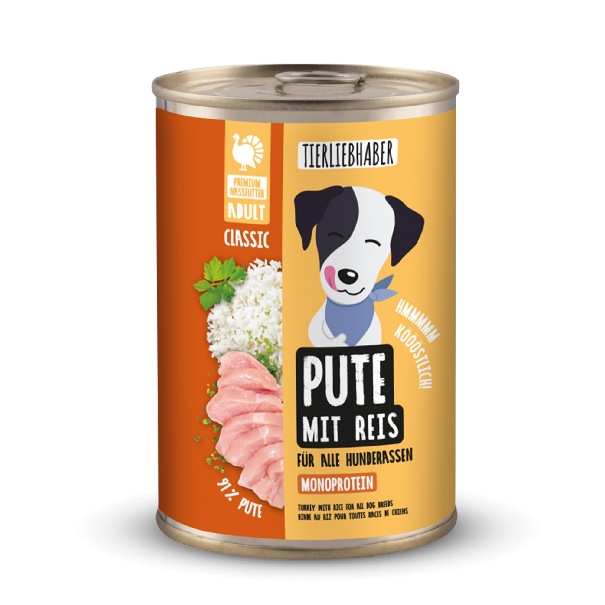TIERLIEBHABER  Hundefutter Nass 400g Pute mit Reis  Von Tierrzten  entwickelt  Nassfutter Hund mit 91% Fleischanteil  Dog Food als  Hundenassfutter 400g Dosen : Amazon.de: Haustier