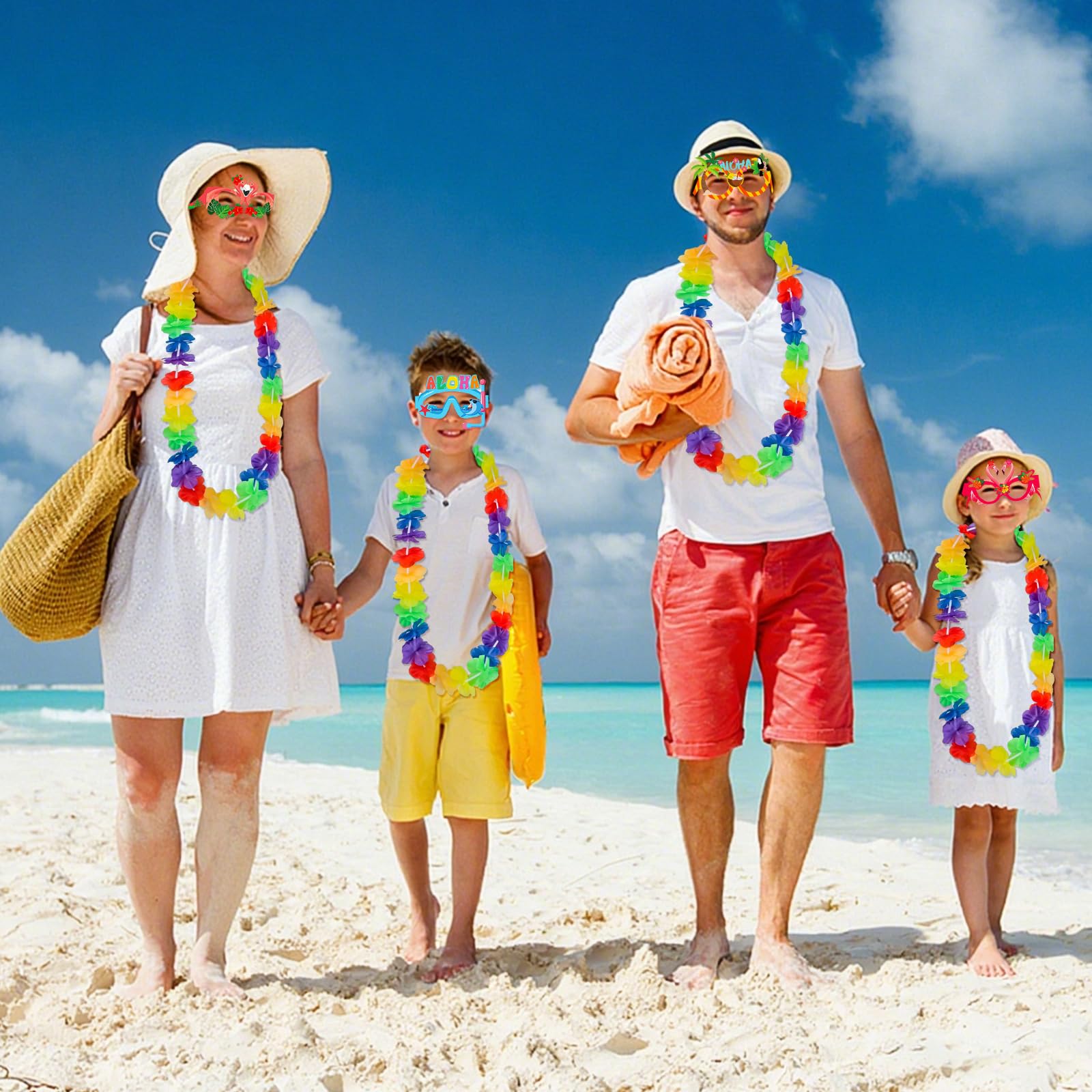 Hawaiian Party Decorations Set - 12 Hawaiian Garlands & 16 Paper Glasses for Summer Beach & Festival Themed Party Accessories — view 7