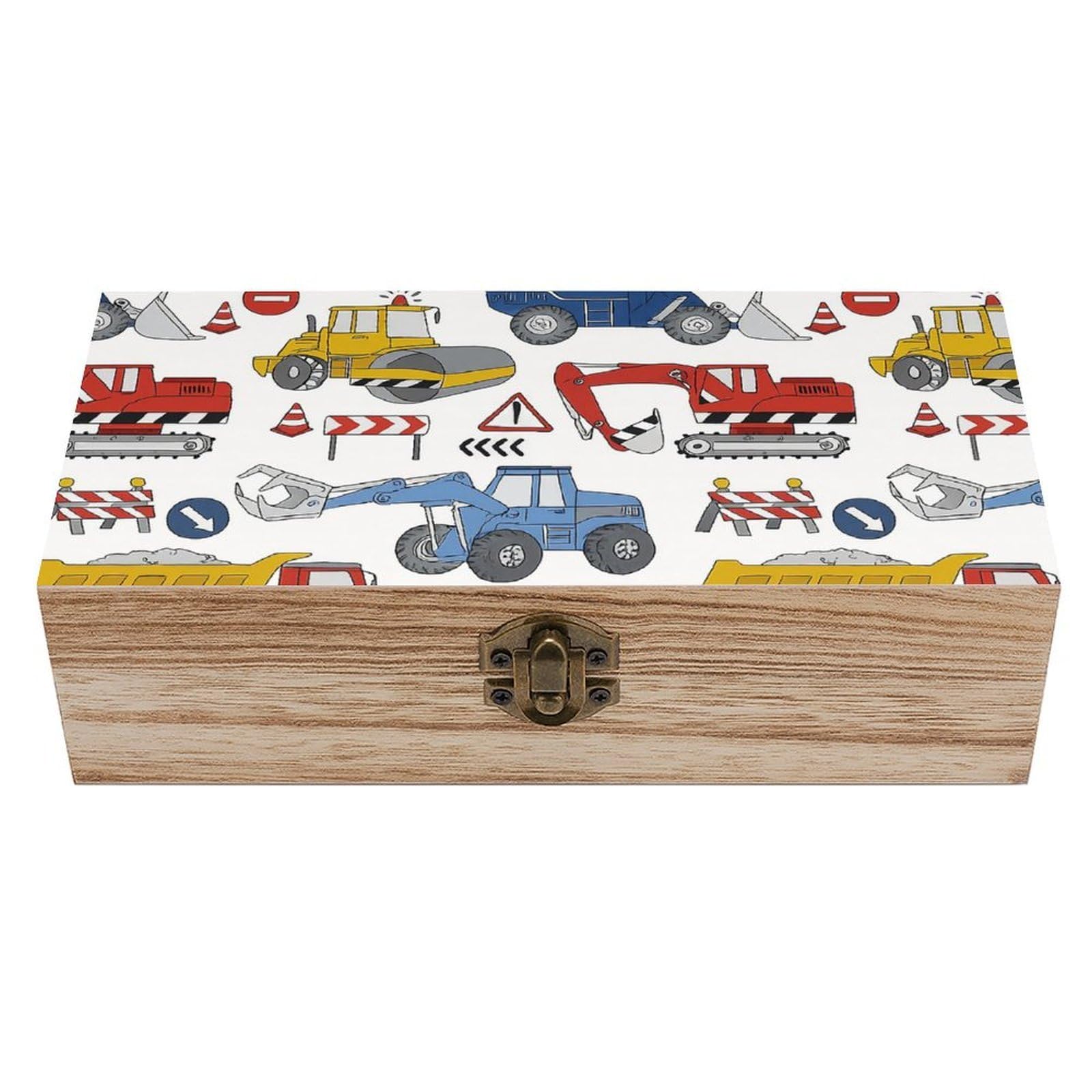 SMAZDFXX Construction Trucks Wooden Storage Box Multipurpose Decorative Box for Jewelry Photo Home Decor