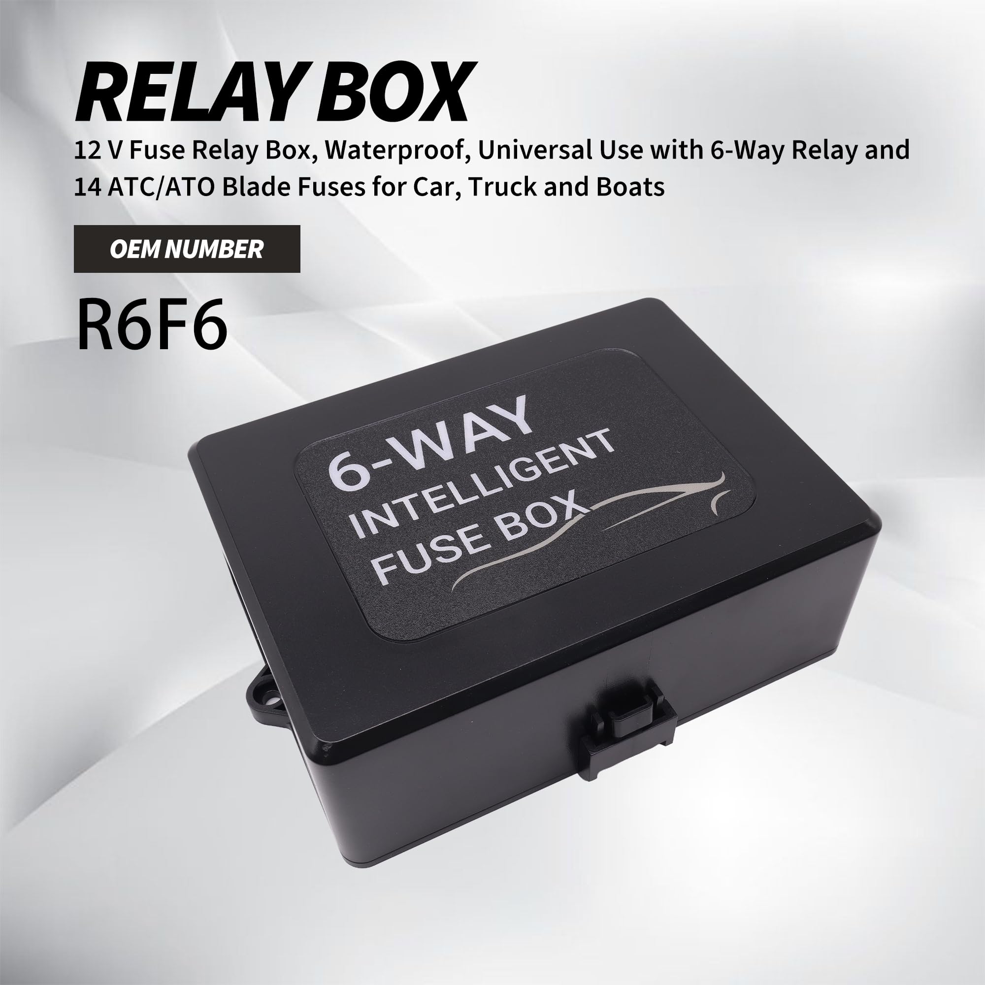 Caja de relé de fusibles, 12 V, compatible con coche, camión y barcos, con tornillo de montaje y relé de 6 vías y fusibles planos de 14 ATC/ATO, resistente al agua, uso universal