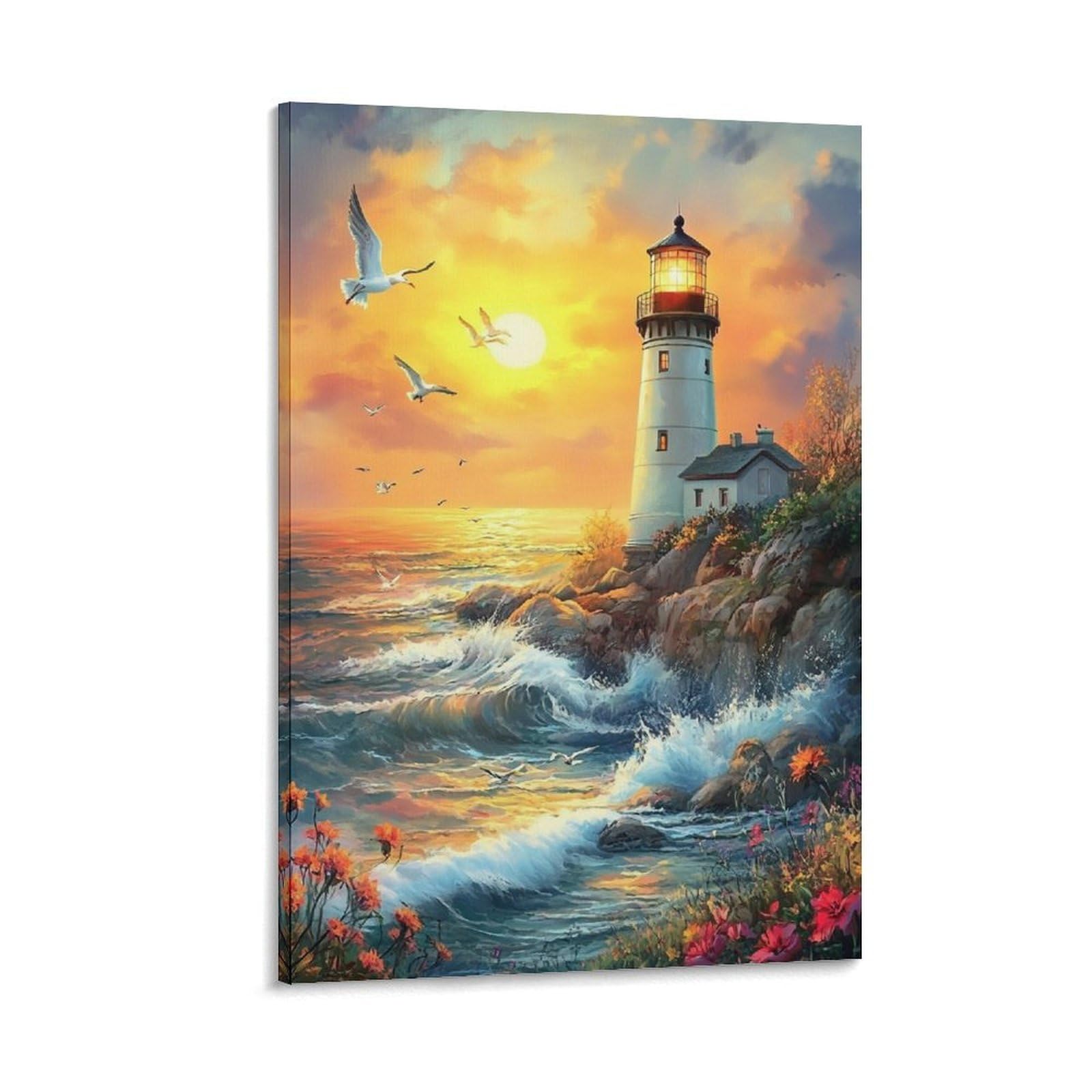 DHBANEIOK Wall Art Coastal Lighthouse Paintings on Canvas Wall Decor Paintings Prints Artwork The Picture Print On Home Decor for Bedroom Home Decorations 16x24inch(40x60cm)