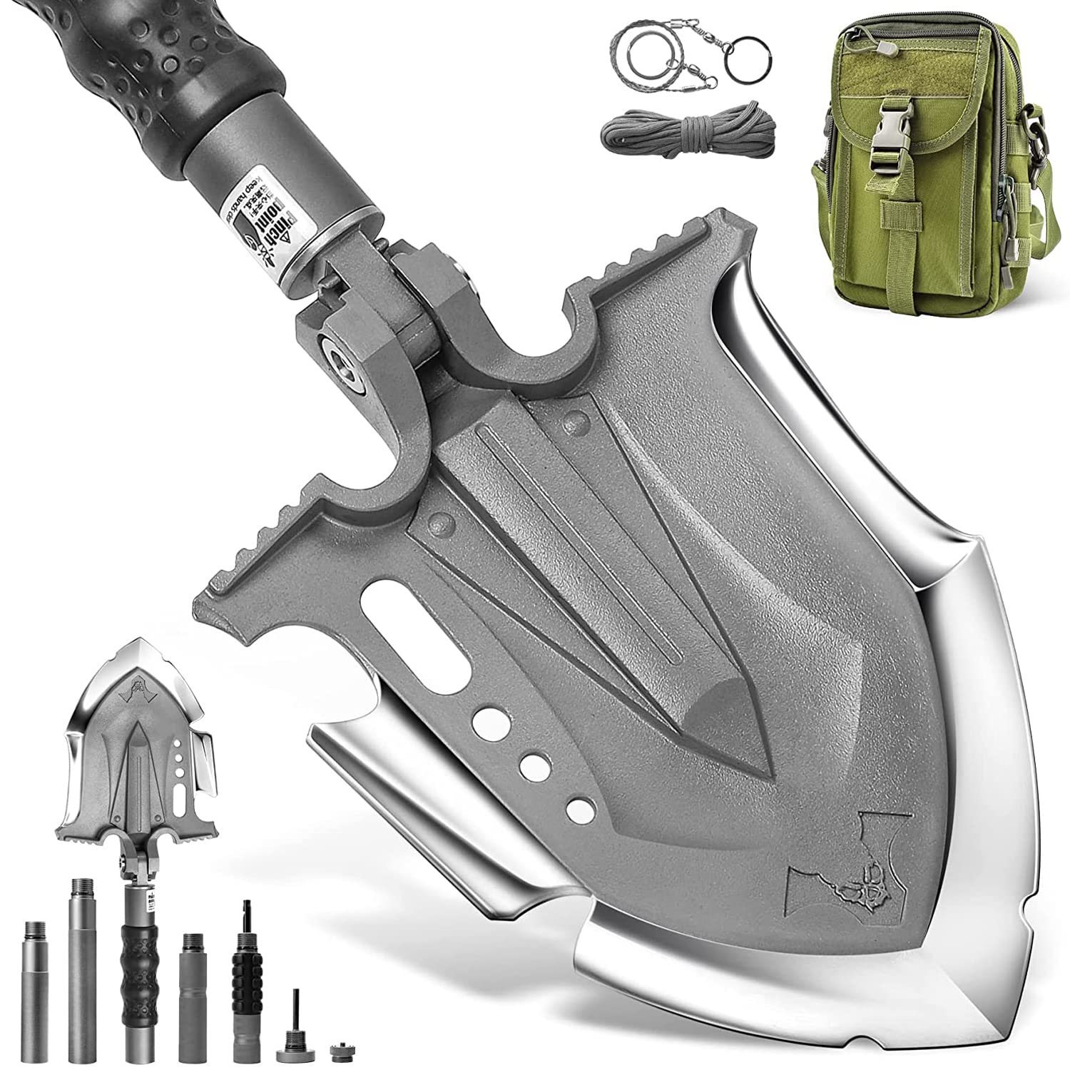 Zune Lotoo Pelle Pliante, Pelle Multifonctionnelle en Acier Martensitique Incassable, 28 en 1 Pelle Pliante avec 7 Angles Réglables, Pelle Portable pour Randonnée Camping Jardin, Annihilate F3
