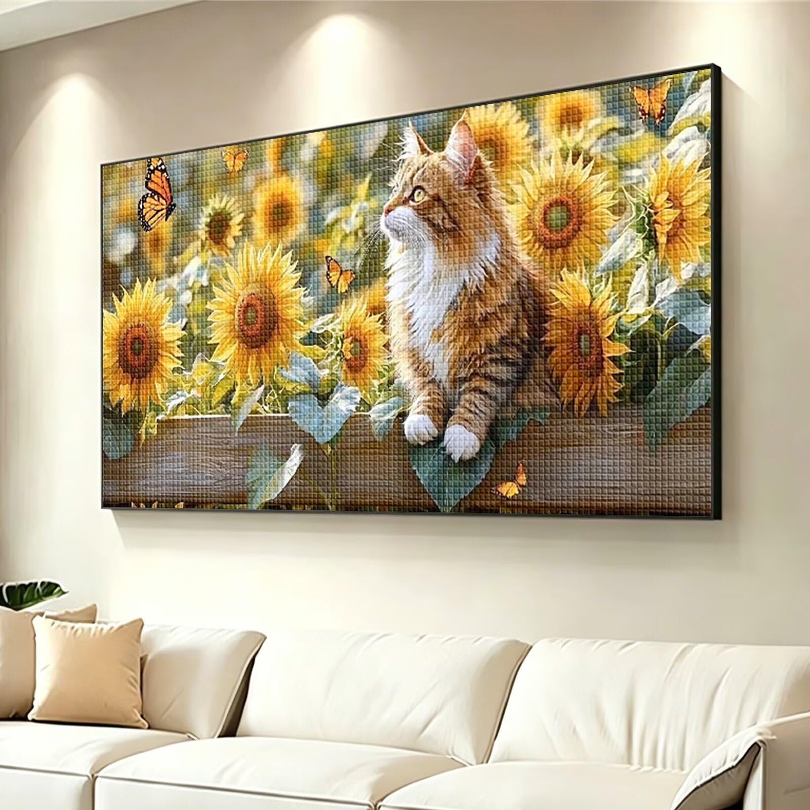Diamond Painting Adultos Flor Pintura Diamante, Gato Diamond Painting 5D Completo, DIY Cuadrado Cristal Bordado Punto de Cruz Cuadros de Diamantes para Decoracion Hogar, Regalo Mujer 160x80cm 0J-812