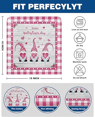 Miniatura 6 de Happy Valentine's Day Pink Gnome with Love Chair Covers - 8 Pcs Dining Room Chair Back Covers, Retro Woode Backdrop Chair Slipcovers Removable Chair