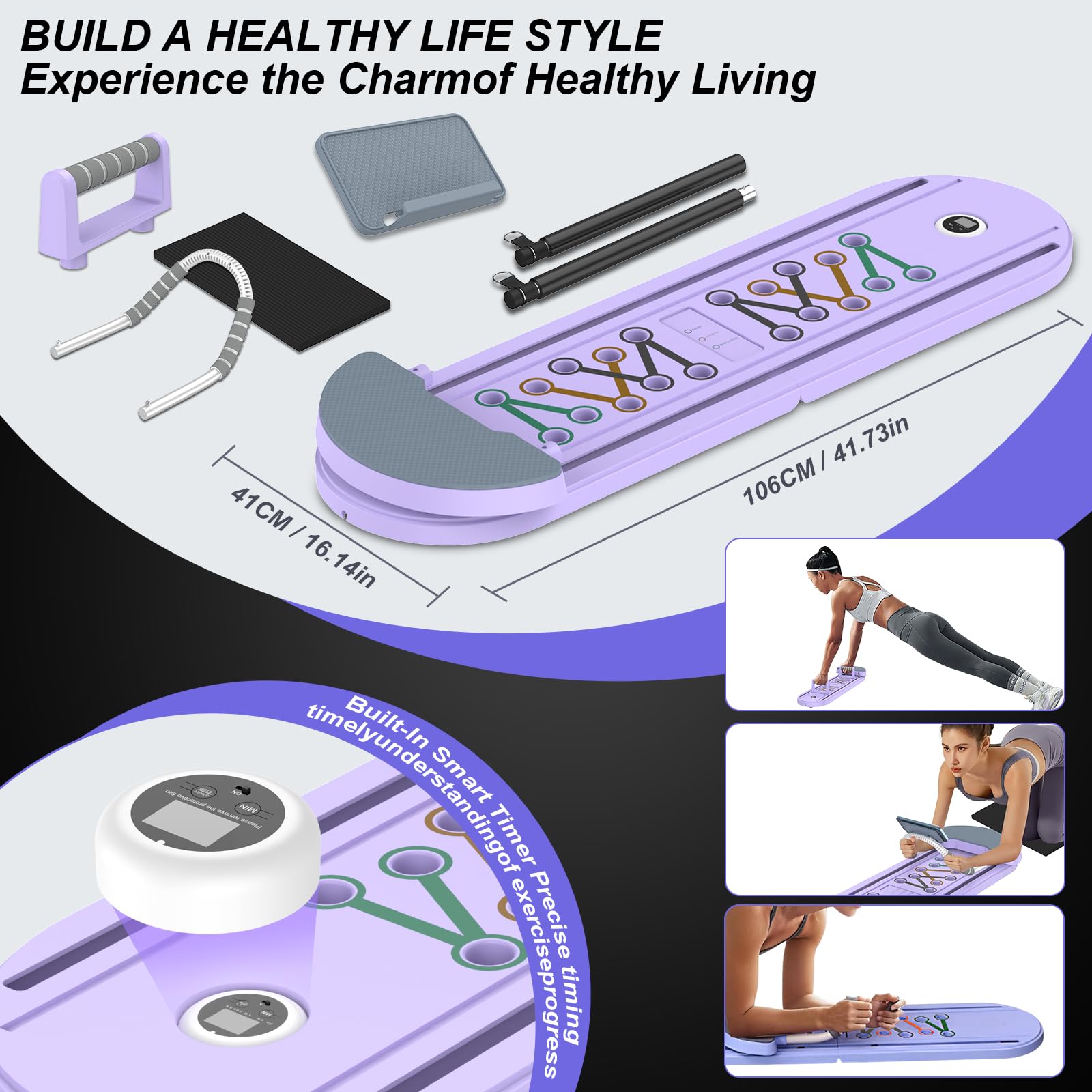 Pilates Reformer, 6 in 1 Machine de Réformateur de Pilates avec Minuterie LED e Bâton de Pilates, Rebond Automatique, Appareil Abdominale et Entraînement Complet du Corps pour Gym à Domicile