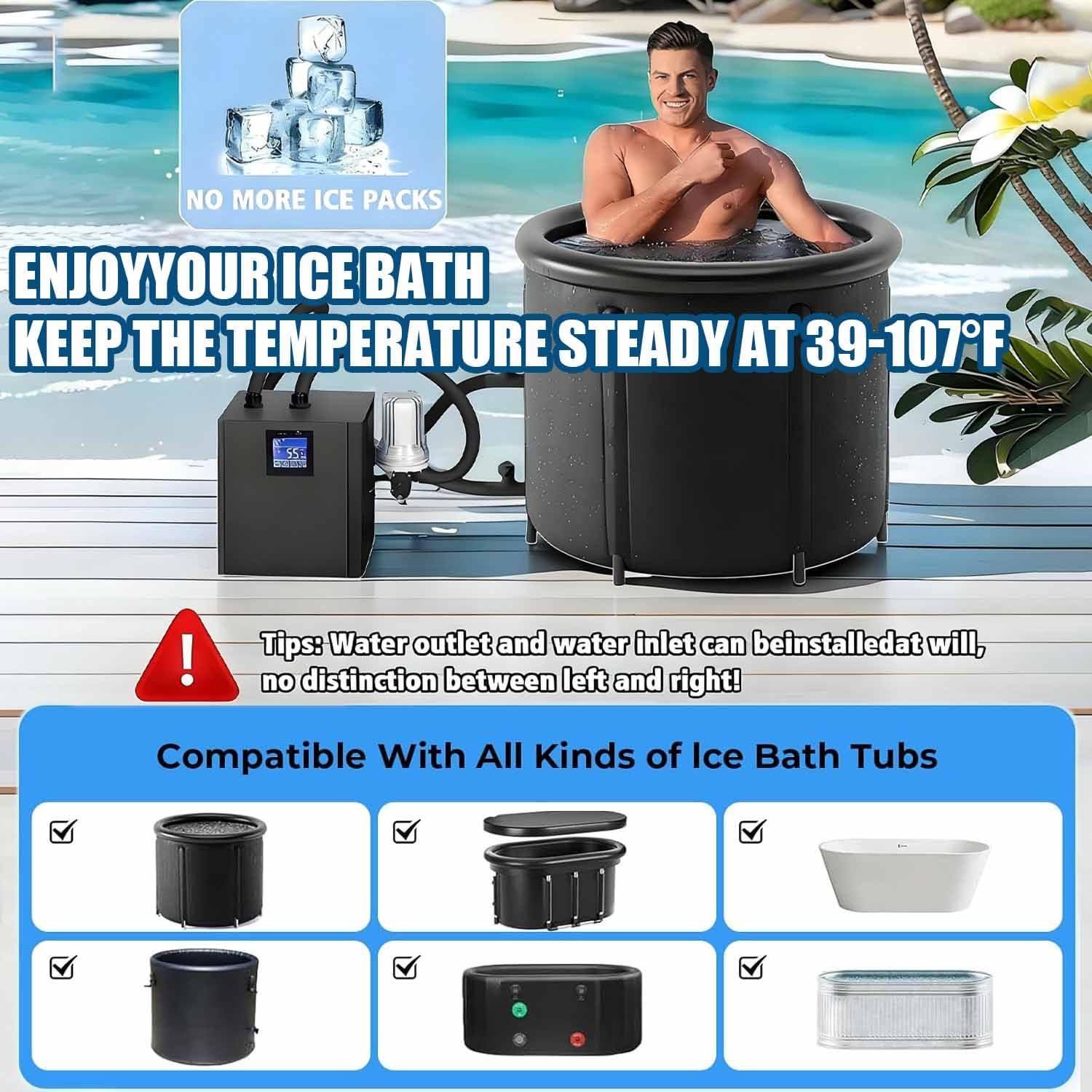 Refrigeratore d'Acqua a Bagno di Ghiaccio da 1/3 di Cavallo, refrigeratore ad Immersione Fredda, raffredda Fino a 4°C, con Telecomando, Filtro Esterno e Pompa sommergibile. Doublewaterpump