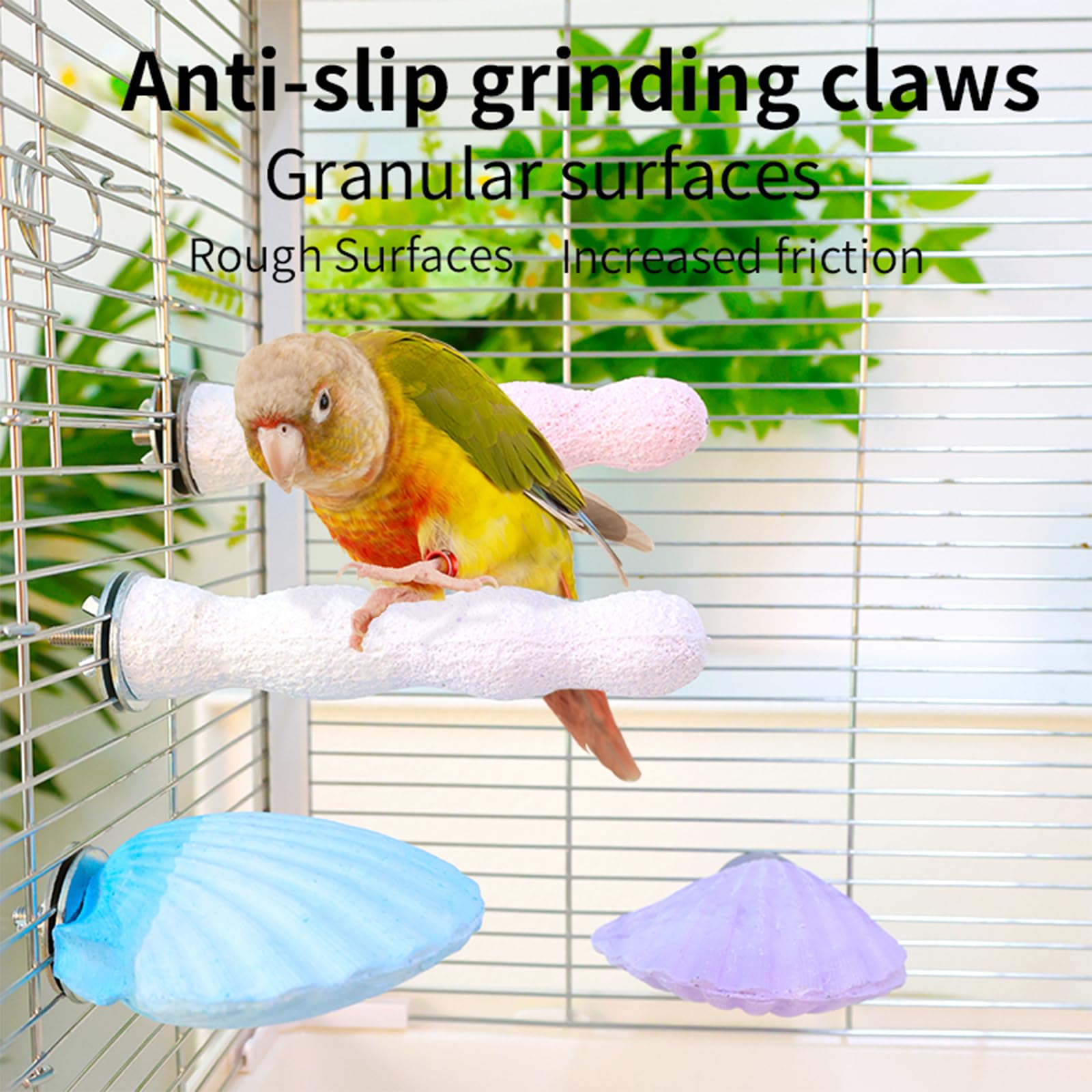 Bird Perches for Cage, Abrasive Surface High Calcium Mineral Parrot Perch Stand - Bird Nail File for Claw & Beak Health, Colorful Ceramic Bird Cage Accessories (Green, Shell) - image 4