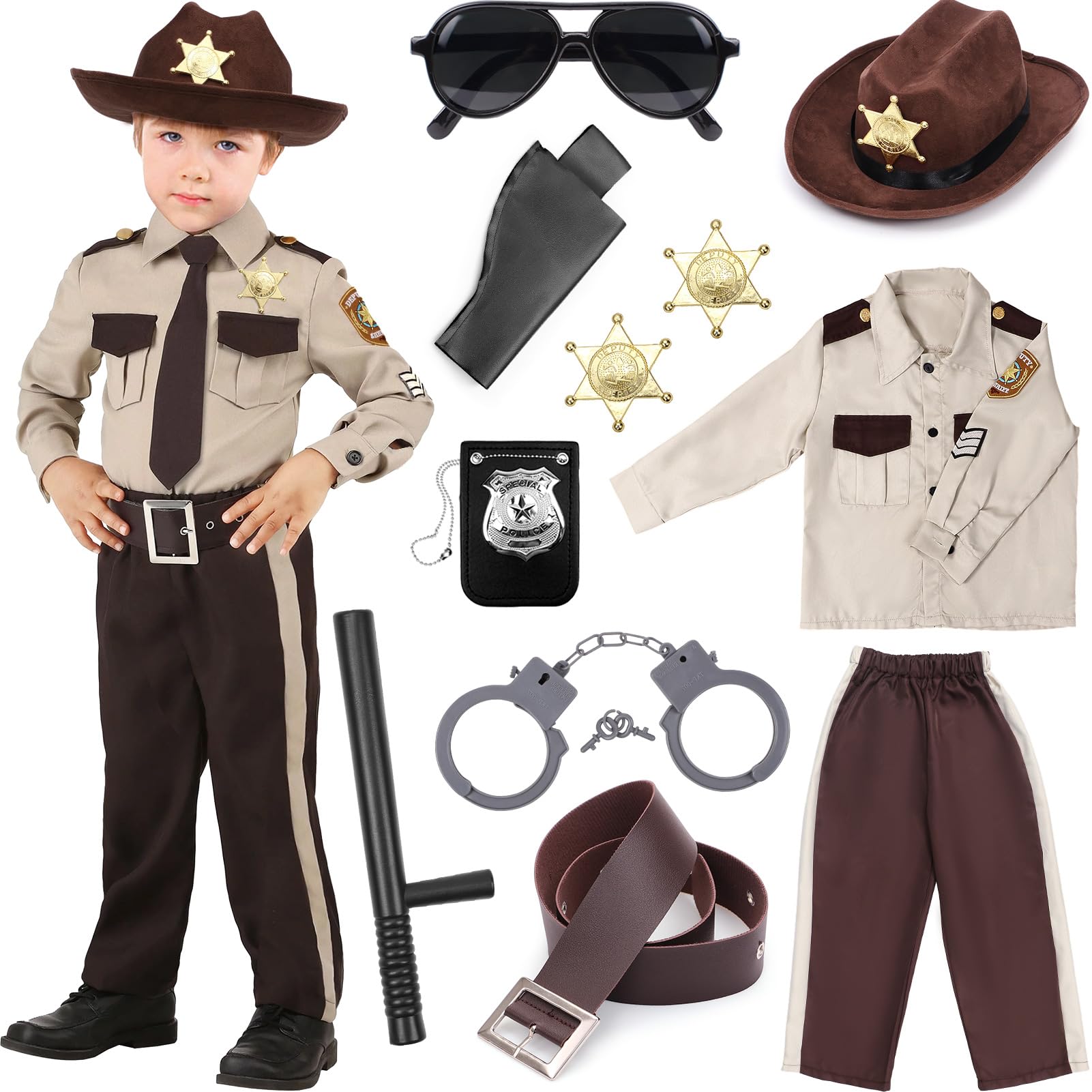 Latocos Kids Police Officer Costume Western Sheriff Cowboy Uniform Role Play with Accessories Halloween Costumes Boys Girls
