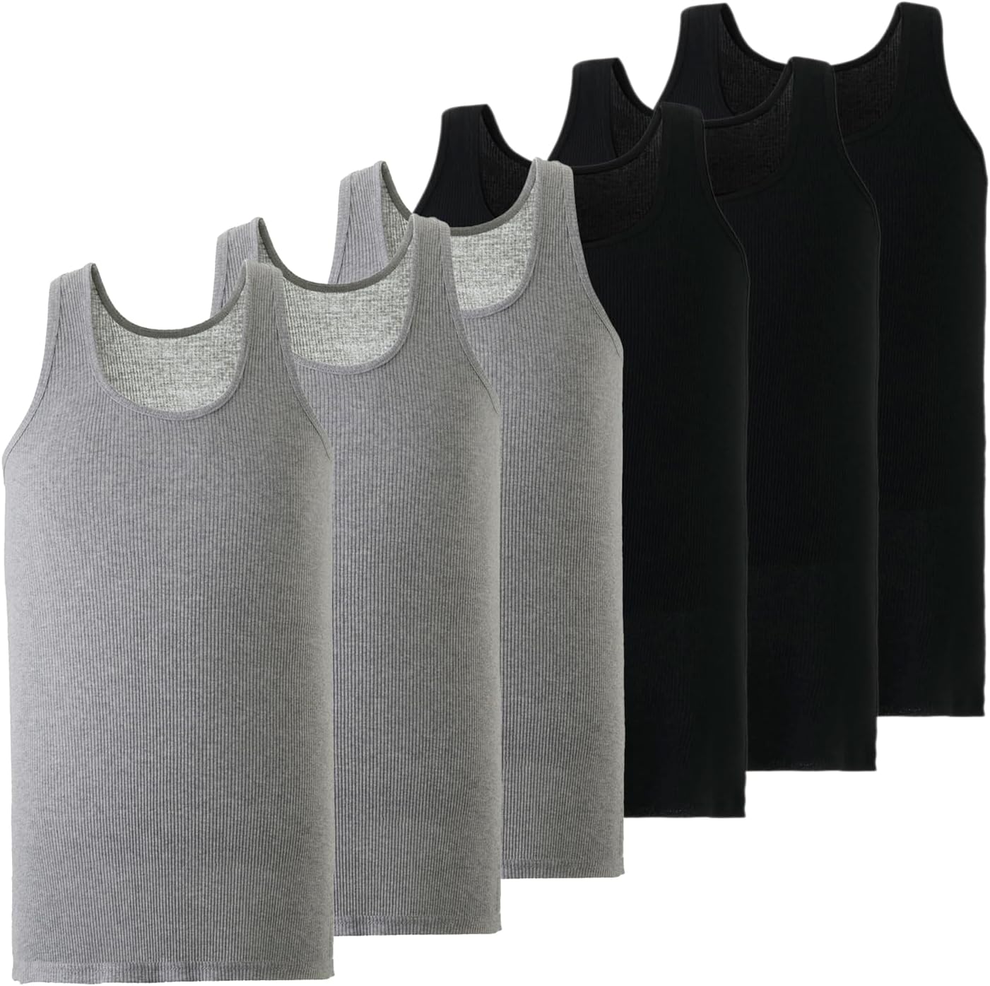 Mody Men's Undershirt Ribbed Tank Top, Crew Neck Cotton Mens Tank Tops, White Cotton Undershirt, Tagless Muscle Shirt 6 Pack