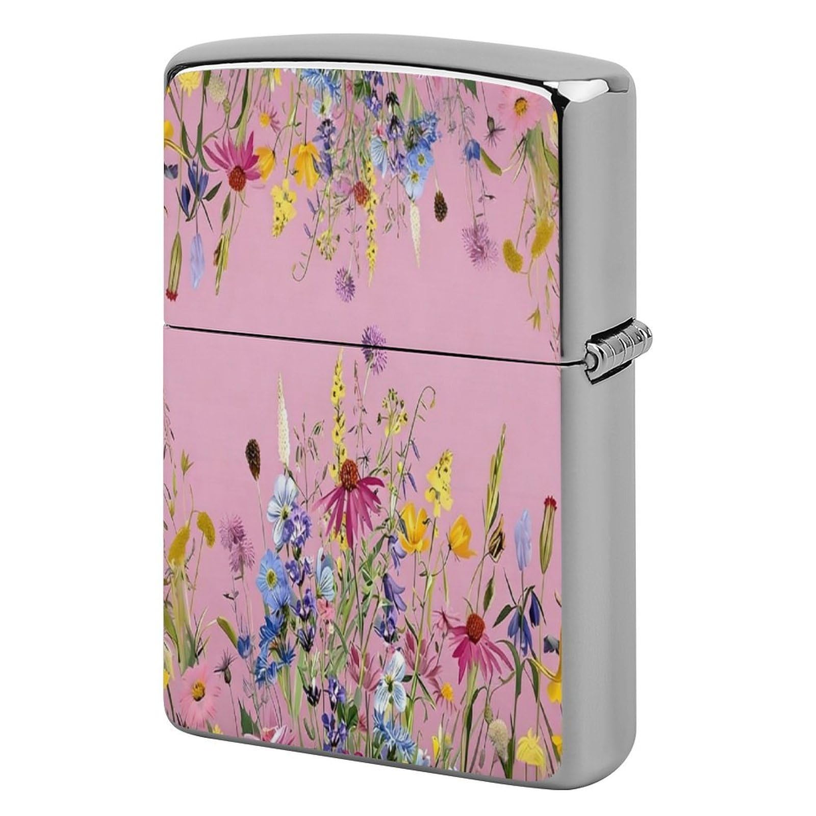 Btcowzrv Style Pink Background Wildflower Border Metal Lighter Case Sleeve Cover Holder