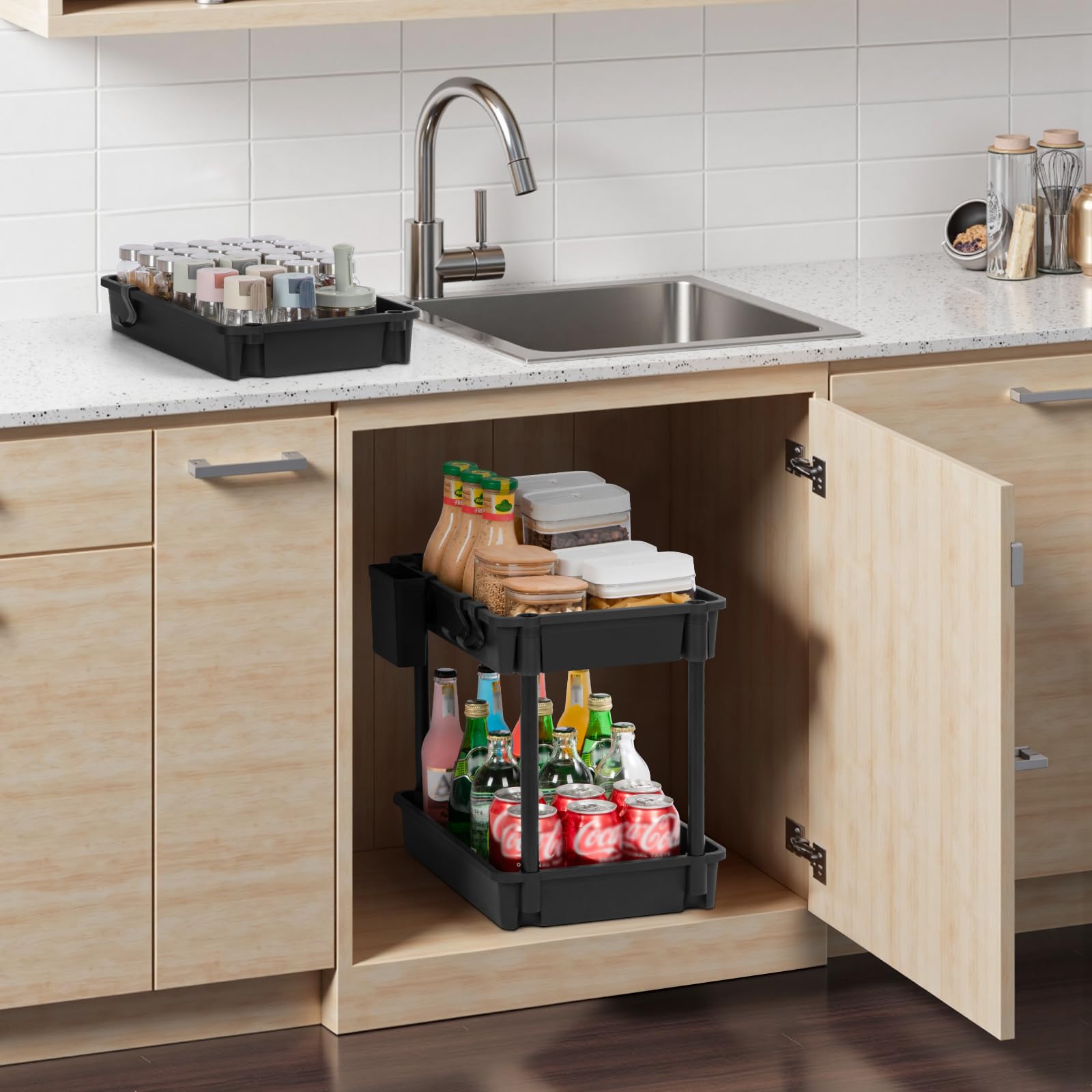 FoiiLiio Carrello Cucina a 3 Ripiani,Carrello portaoggetti,Carrellino con Ruote Portatutto con 2 Piccoli Organizzatori,Stoccaggio Carrello,Portaoggetti Multifunzionale per Bagno,Ufficio,Bianca