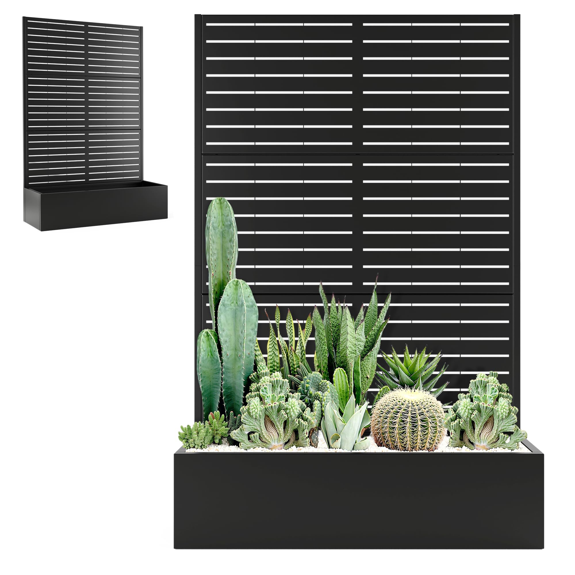 Metal Planter Box with Trellis Outdoor, Large Raised Garden Beds with Trellis for Climbing Plants, Privacy Screen Planter Box with Drainage Holes for Patio (47" L, Black Blinds)