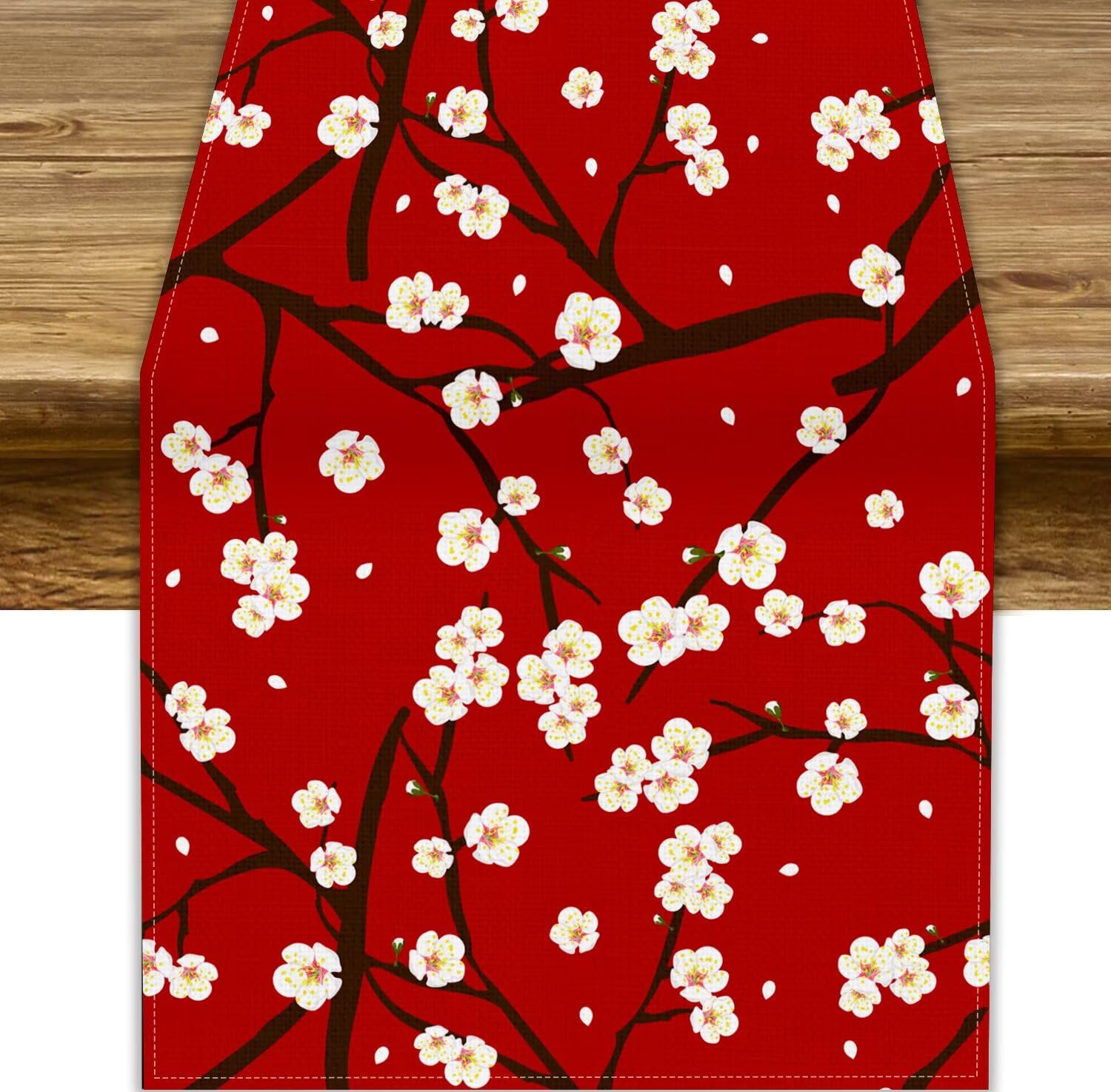 Cherry Blossom Table Runner,Red Asian Japanese Seasonal Spring Table Cloth Runner for Wedding Birthday Party Wedding Kitchen Dining Home Everyday Decor 13x60in