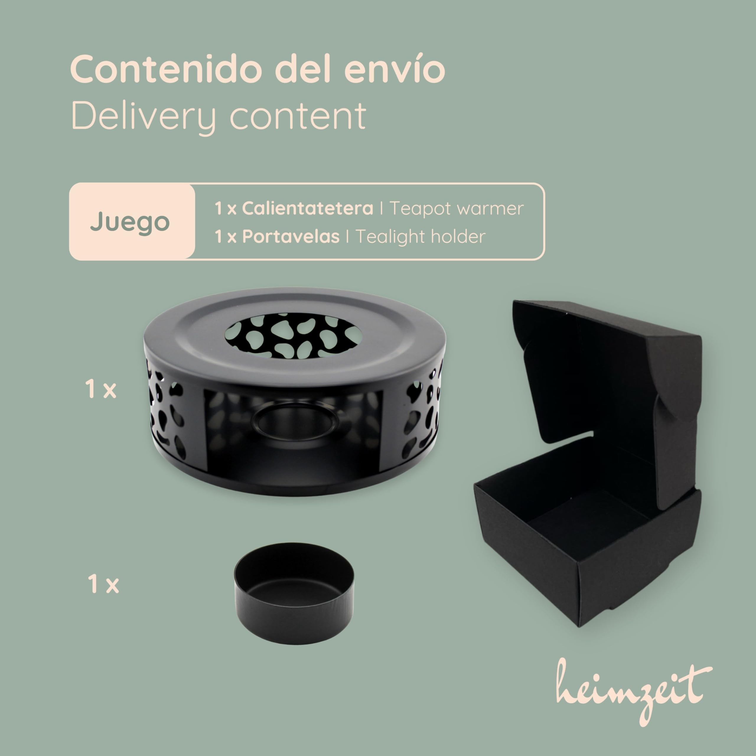 Calentador para Teteras y Cafeteras de Acero Inoxidable [Ø 15 cm, Negro], Calentador de Té con Portavelas, Diseño Elegante, Resistente a los Arañazos y Apto para Todos los Tamaños